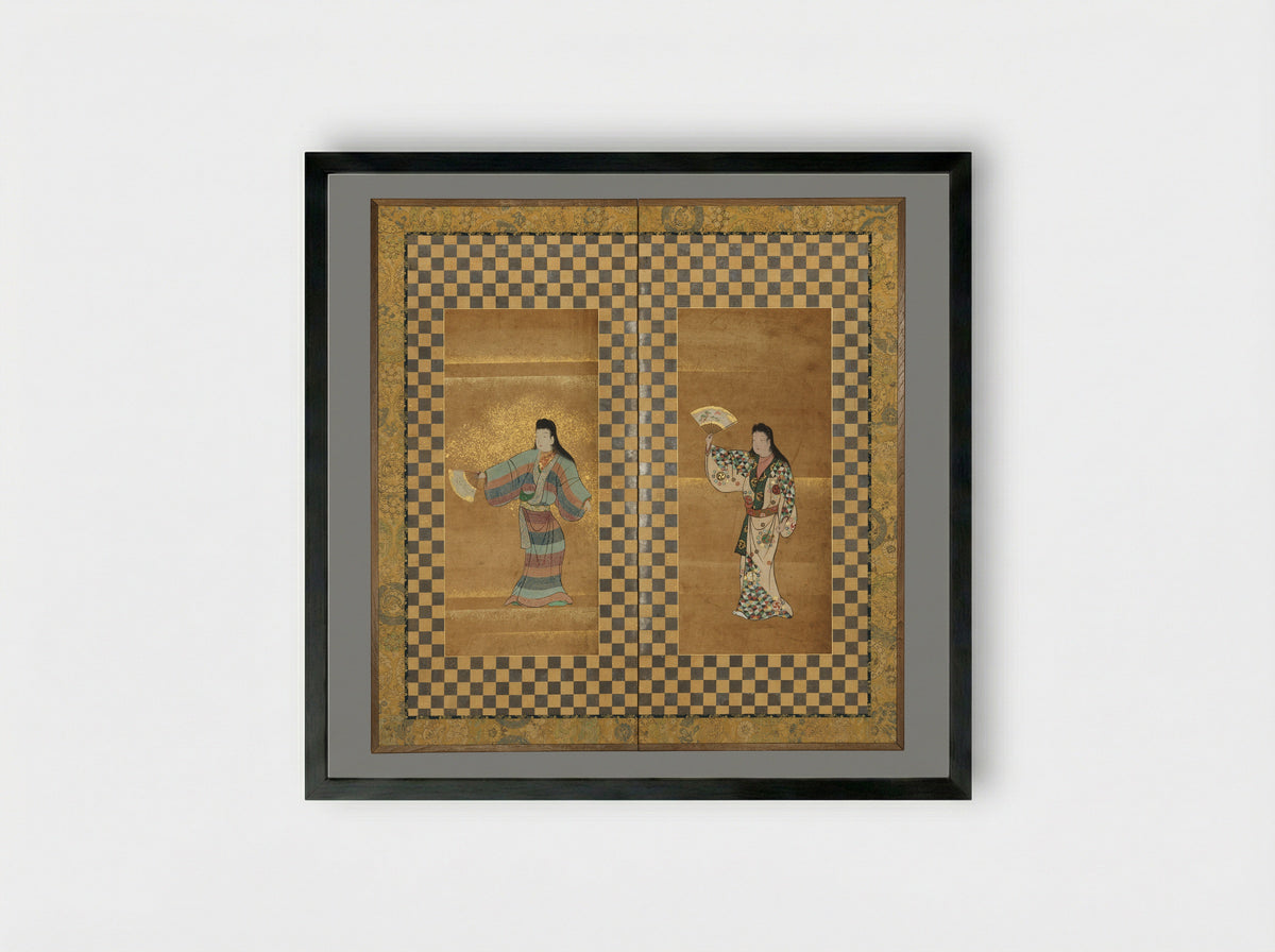 Screen of Two Dancers (Bugi zu byōbu) - Fine Art Print - Framed Print Black