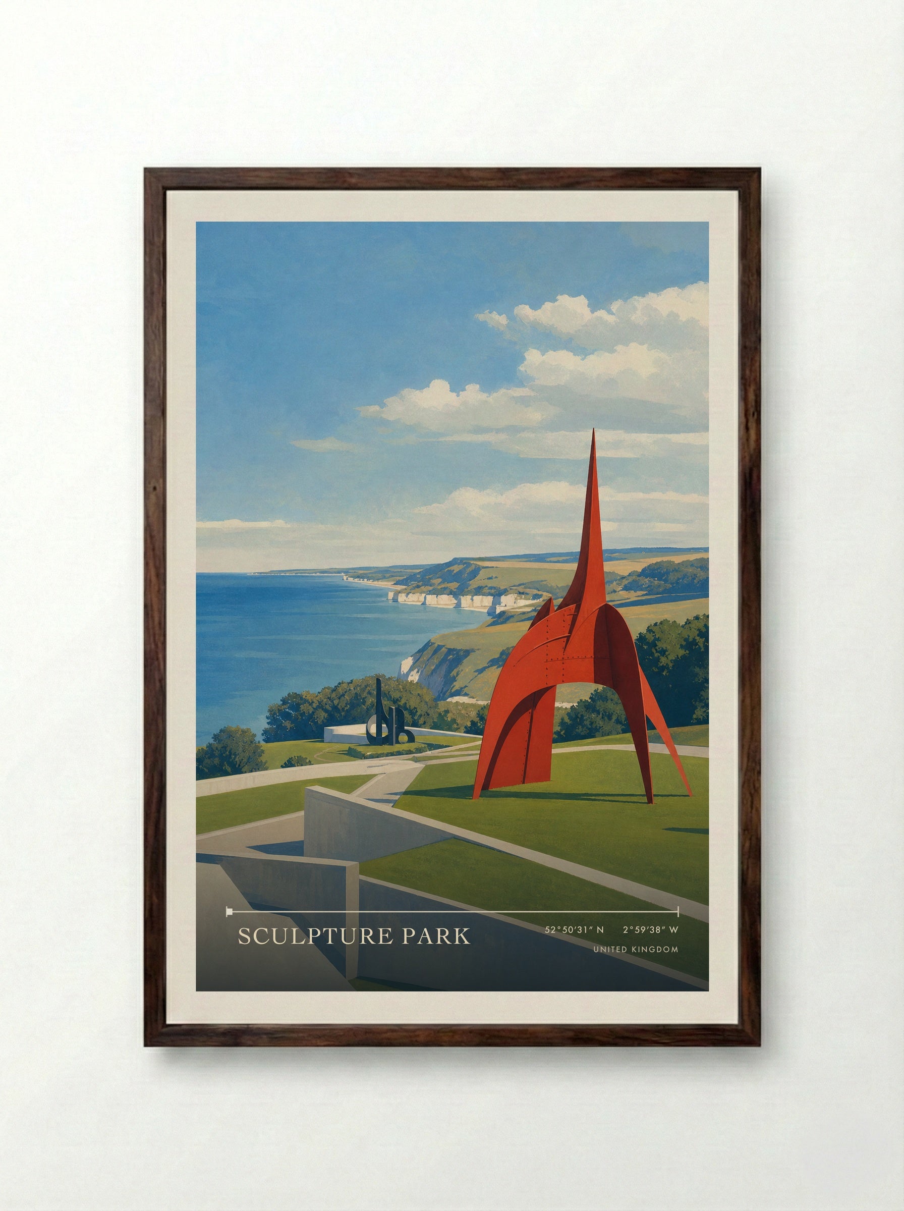 Sculpture Park United Kingdom Travel Poster - Framed Print Dark Wood