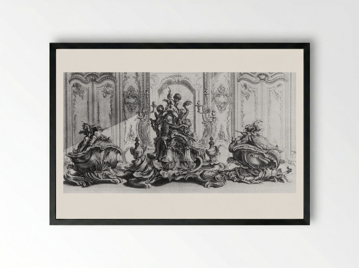 Sculpture Project in Silver for a Large Table Garniture - Gabriel Huquier - Framed Print Black