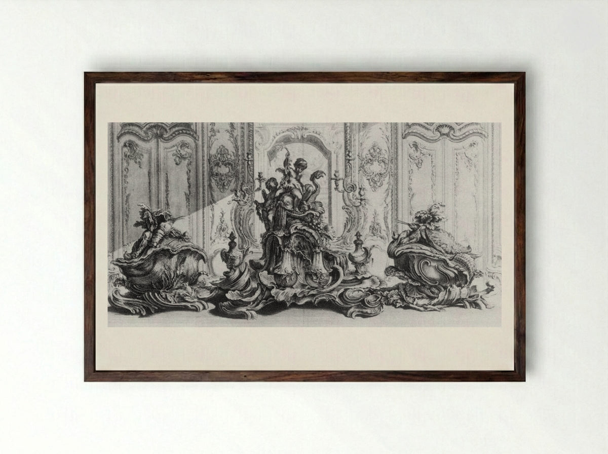 Sculpture Project in Silver for a Large Table Garniture - Gabriel Huquier - Framed Print Dark Wood