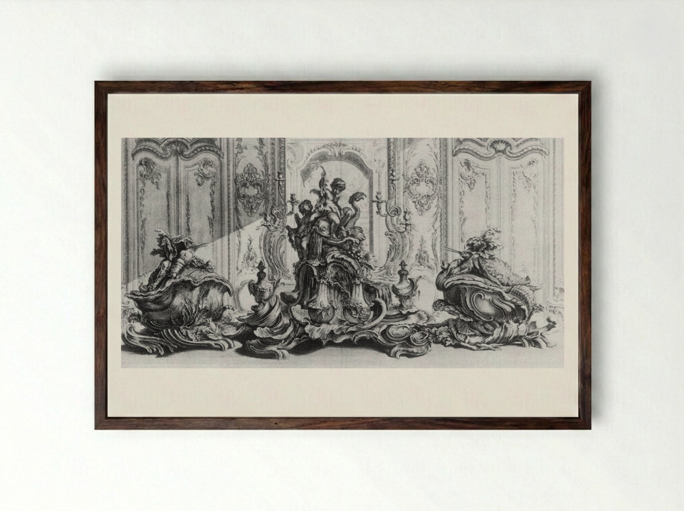 Sculpture Project in Silver for a Large Table Garniture - Gabriel Huquier - Framed Print Dark Wood
