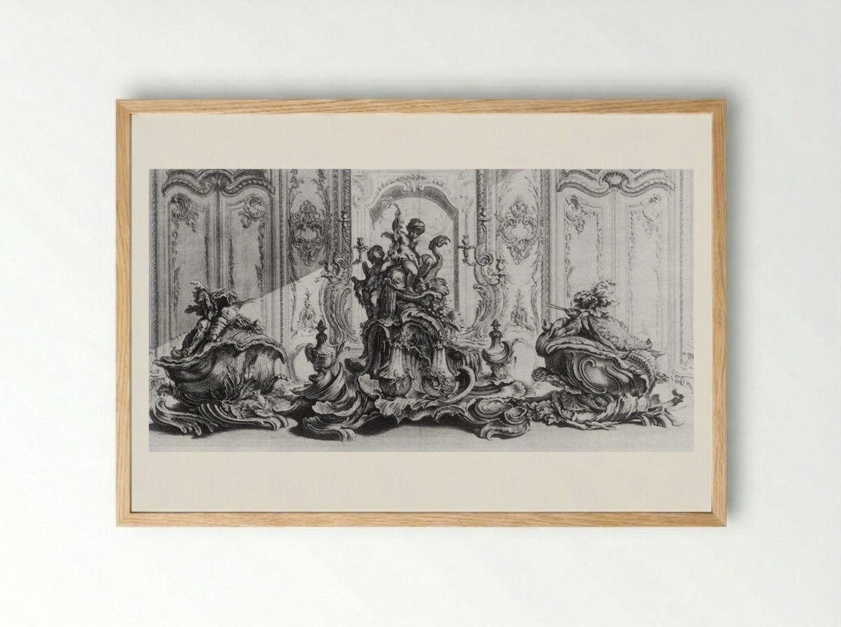 Sculpture Project in Silver for a Large Table Garniture - Gabriel Huquier - Framed Print Wood
