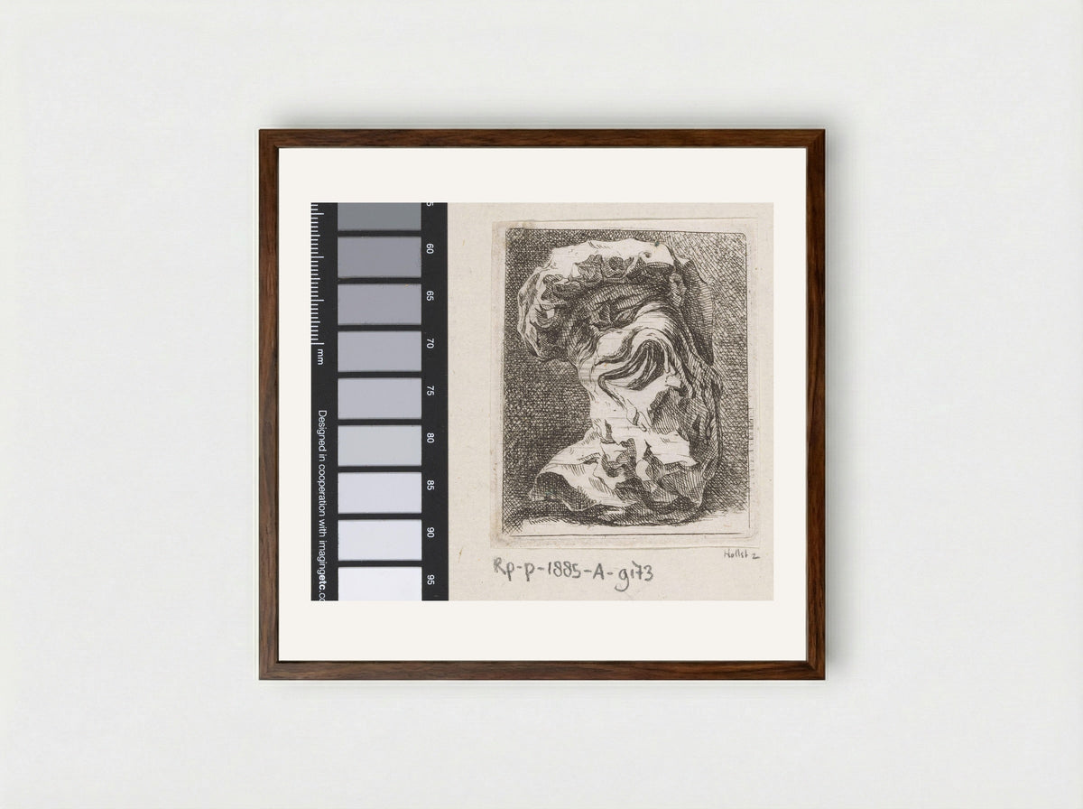 Sculptuur van een groteske kop - Johann Franz Ermels - Framed Print Dark Wood
