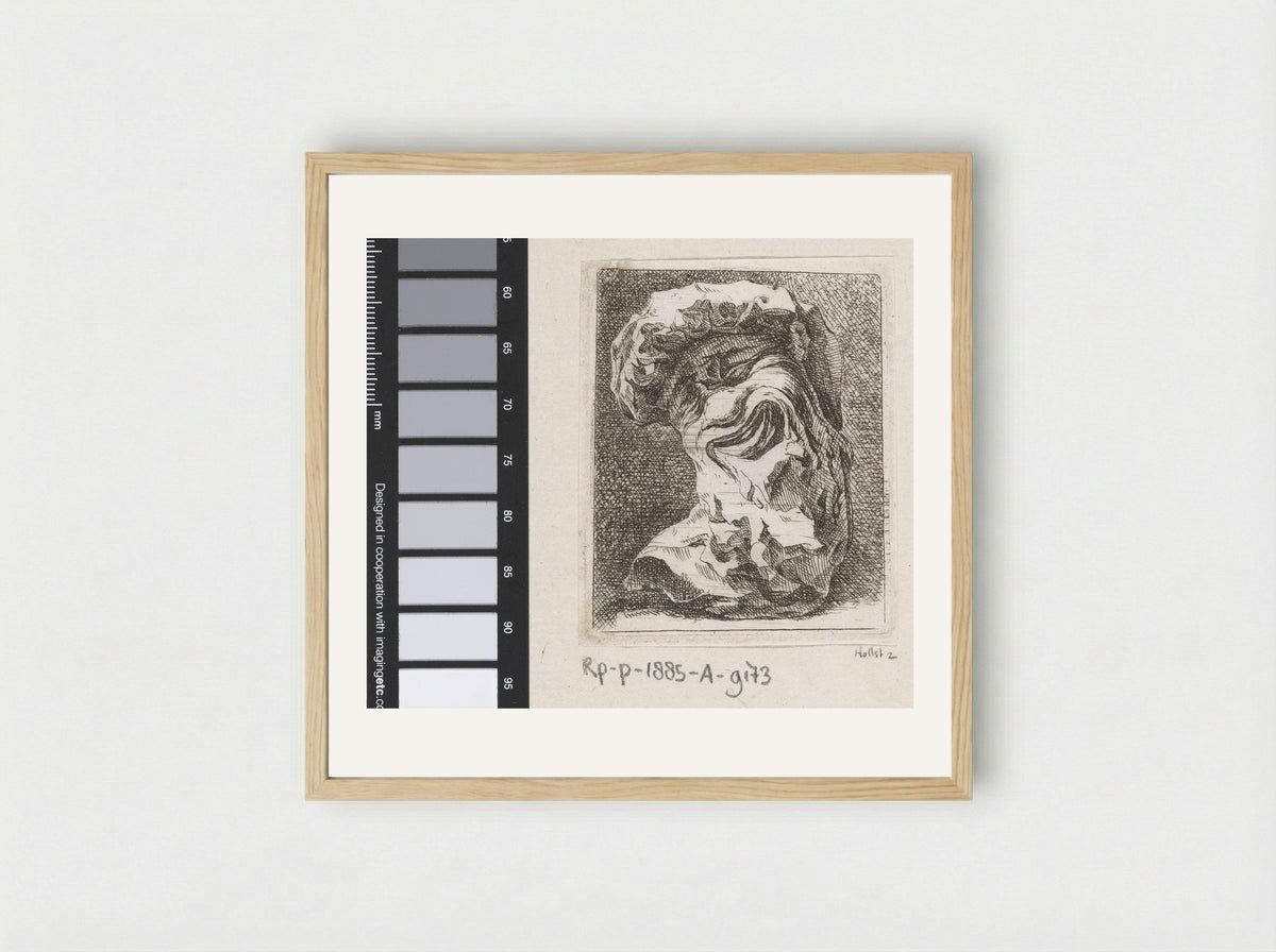 Sculptuur van een groteske kop - Johann Franz Ermels - Framed Print Wood