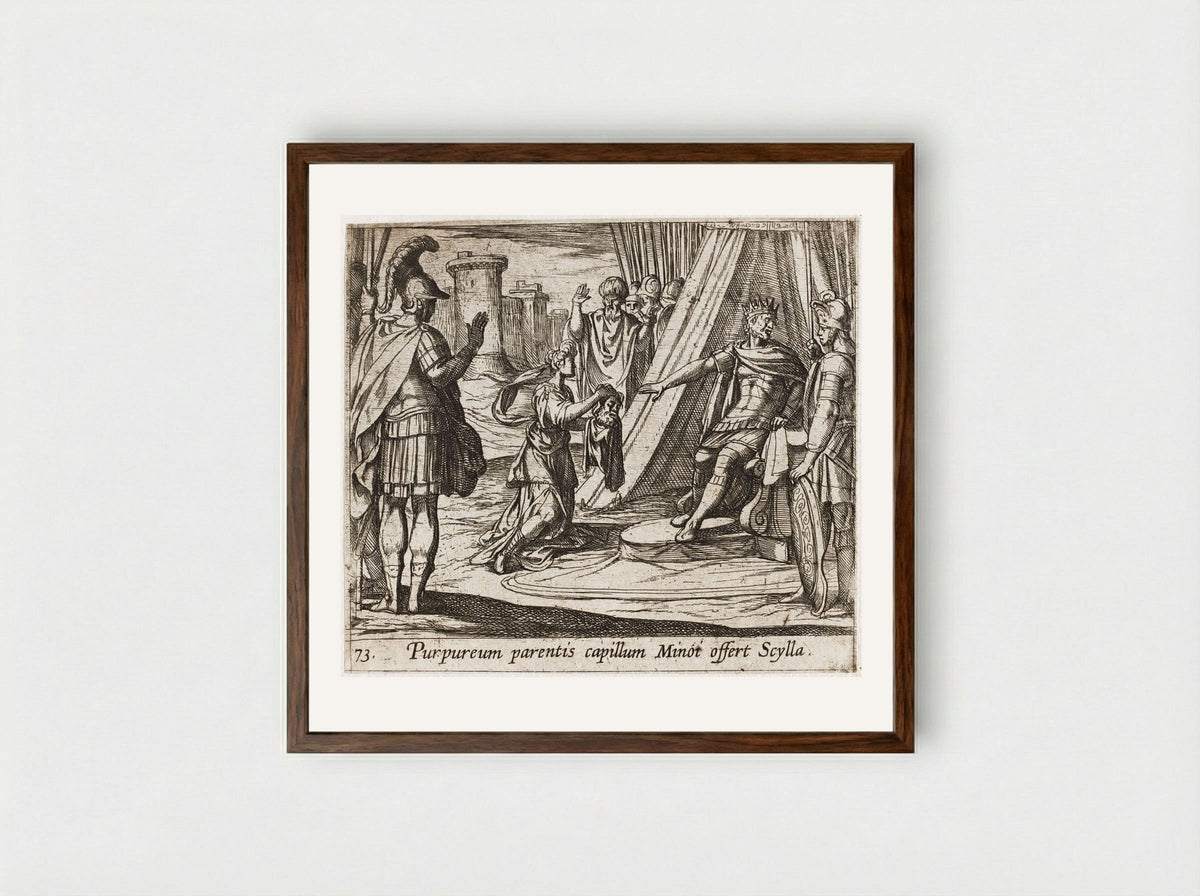 Scylla Rejected by Minos after Destroying Her Father - Antonio Tempesta - Framed Print Dark Wood
