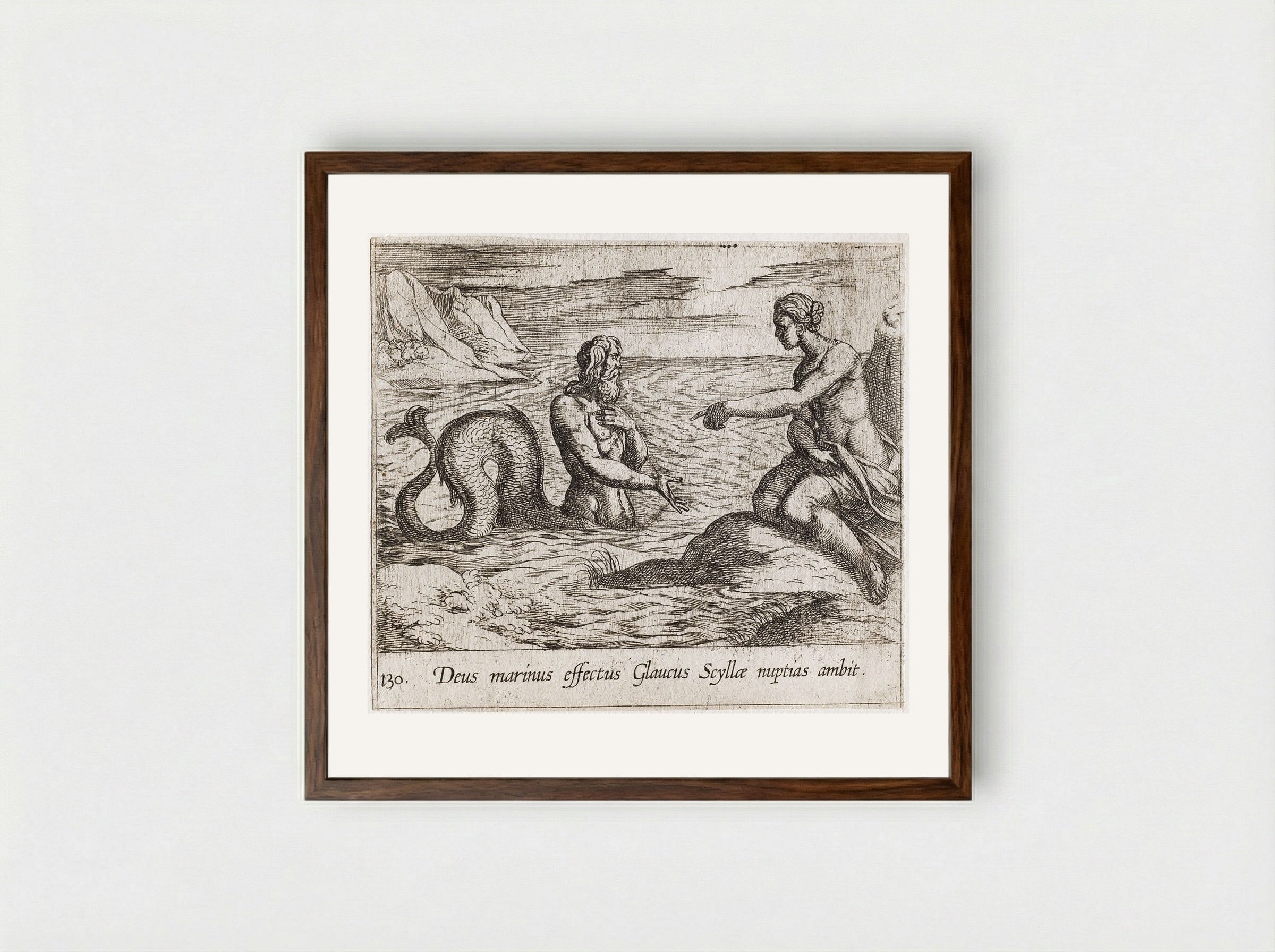 Scylla and Glaucus - Antonio Tempesta - Framed Print Dark Wood