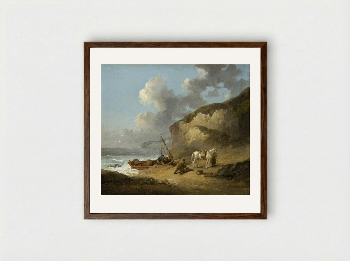 Sea-Coast Scene, Smugglers - George Morland - Framed Print Dark Wood