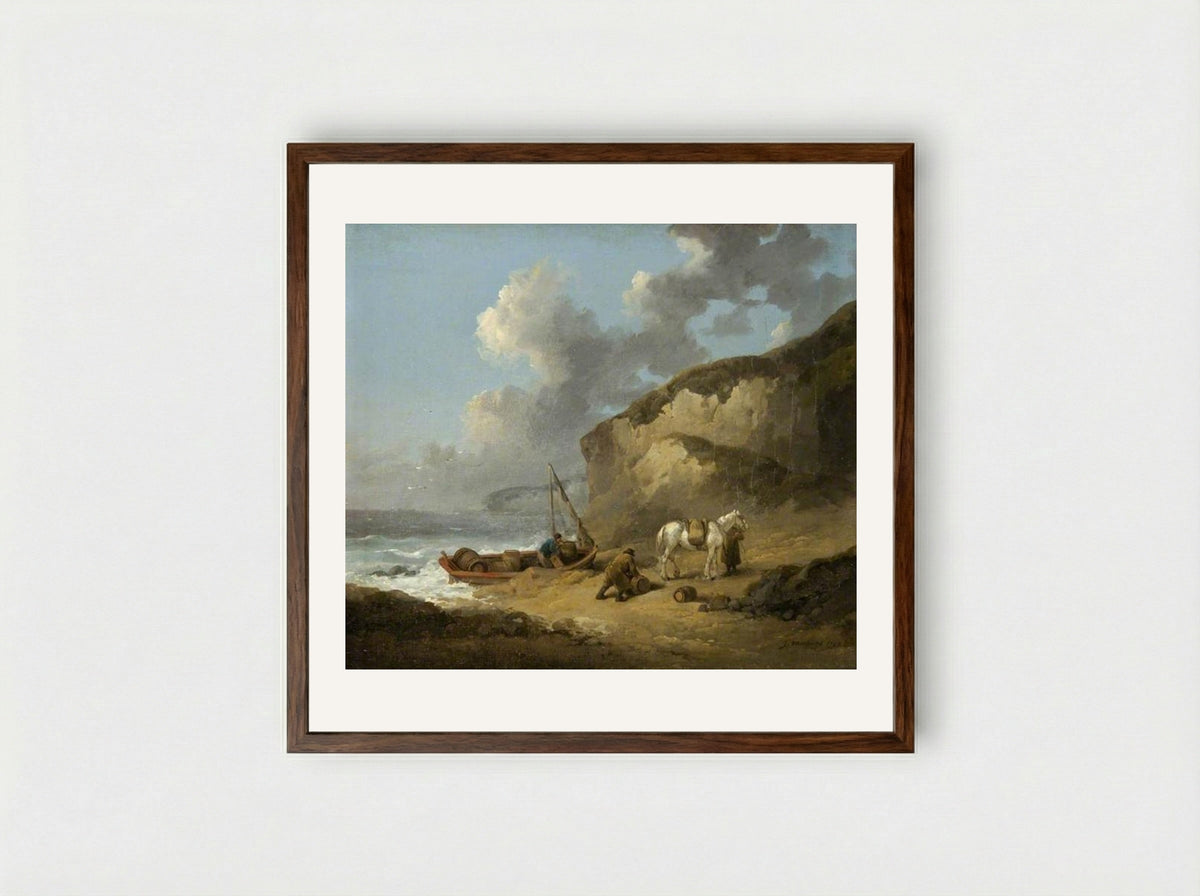 Sea-Coast Scene, Smugglers - George Morland - Framed Print Dark Wood