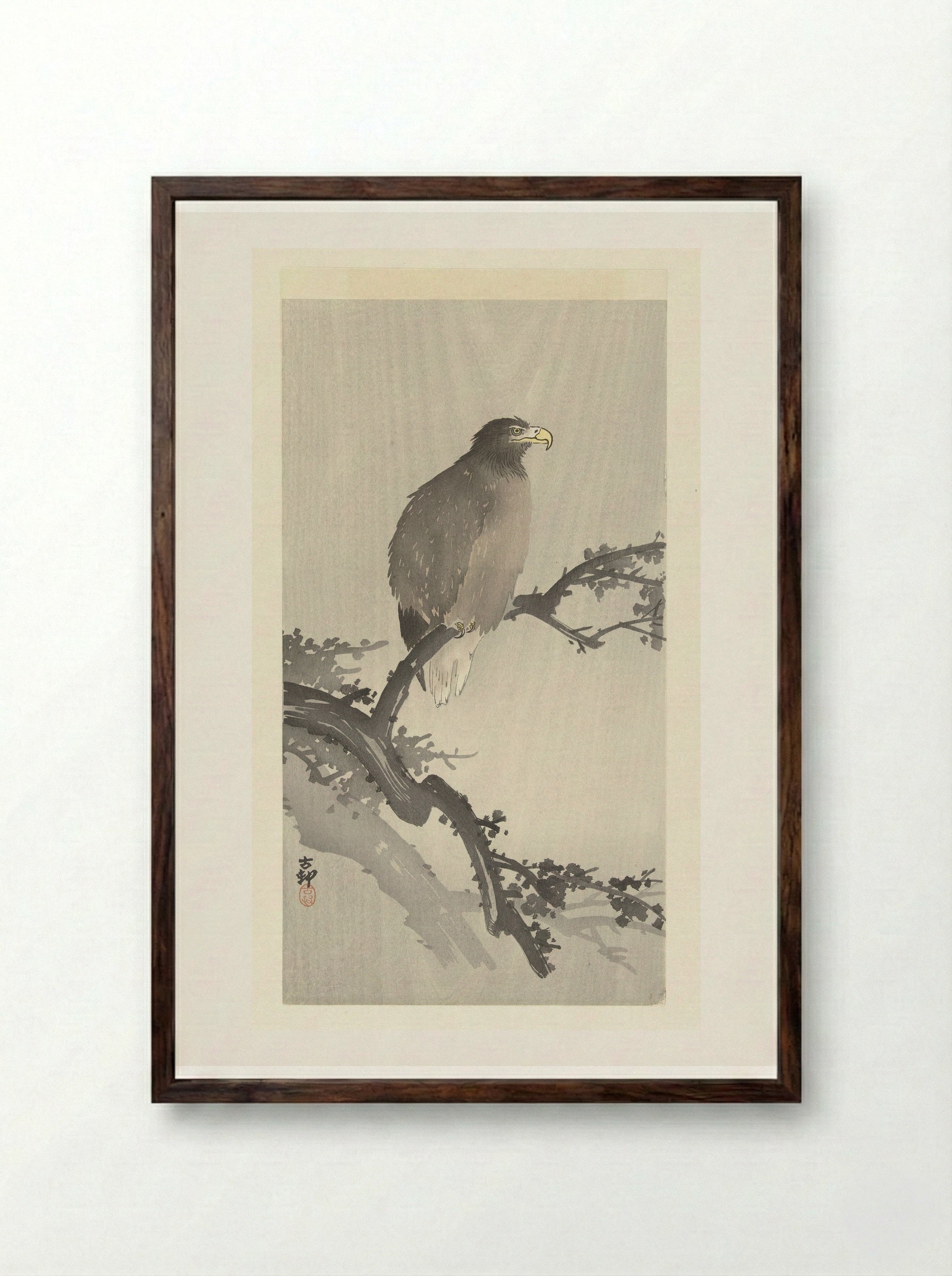 Sea Eagle on a Branch - Ohara Koson - Framed Print Dark Wood