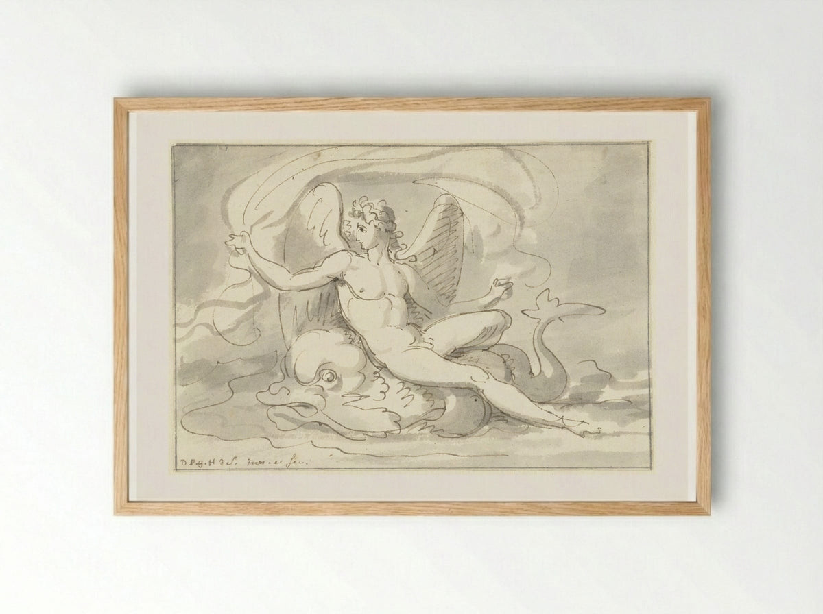Sea God on a Dolphin - David Pièrre Giottino Humbert de Superville - Framed Print Wood
