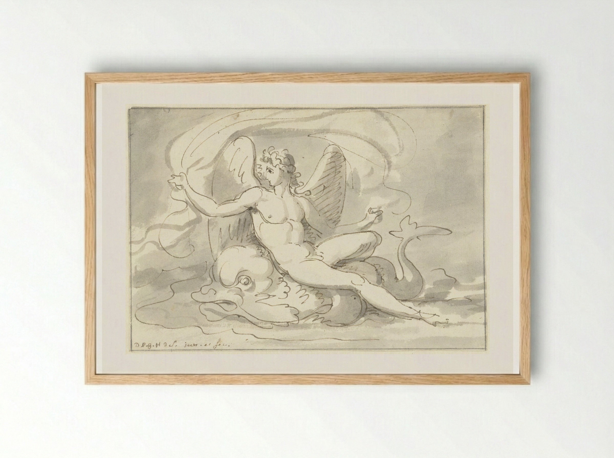 Sea God on a Dolphin - David Pièrre Giottino Humbert de Superville - Framed Print Wood