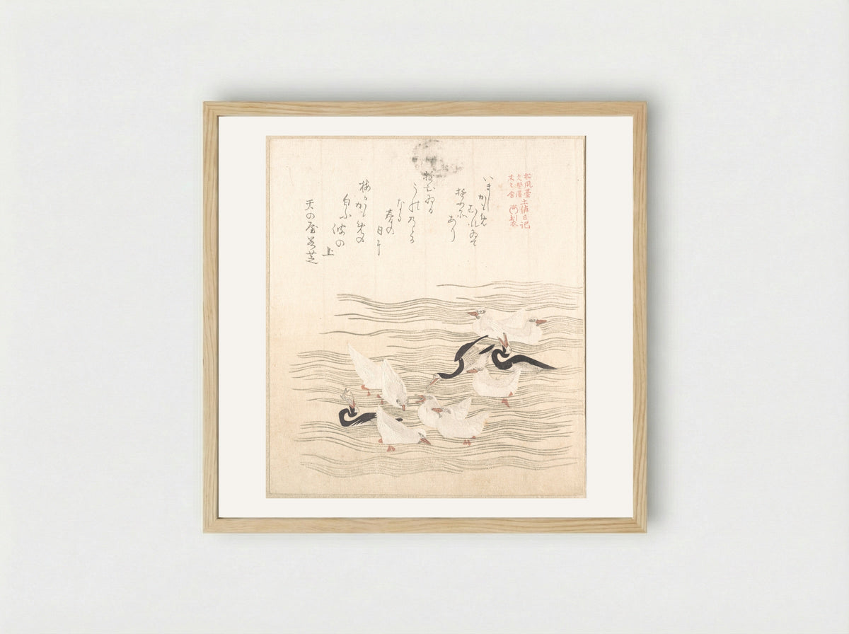 Sea-Gulls Playing on the Water - Kubo Shunman - Framed Print Wood