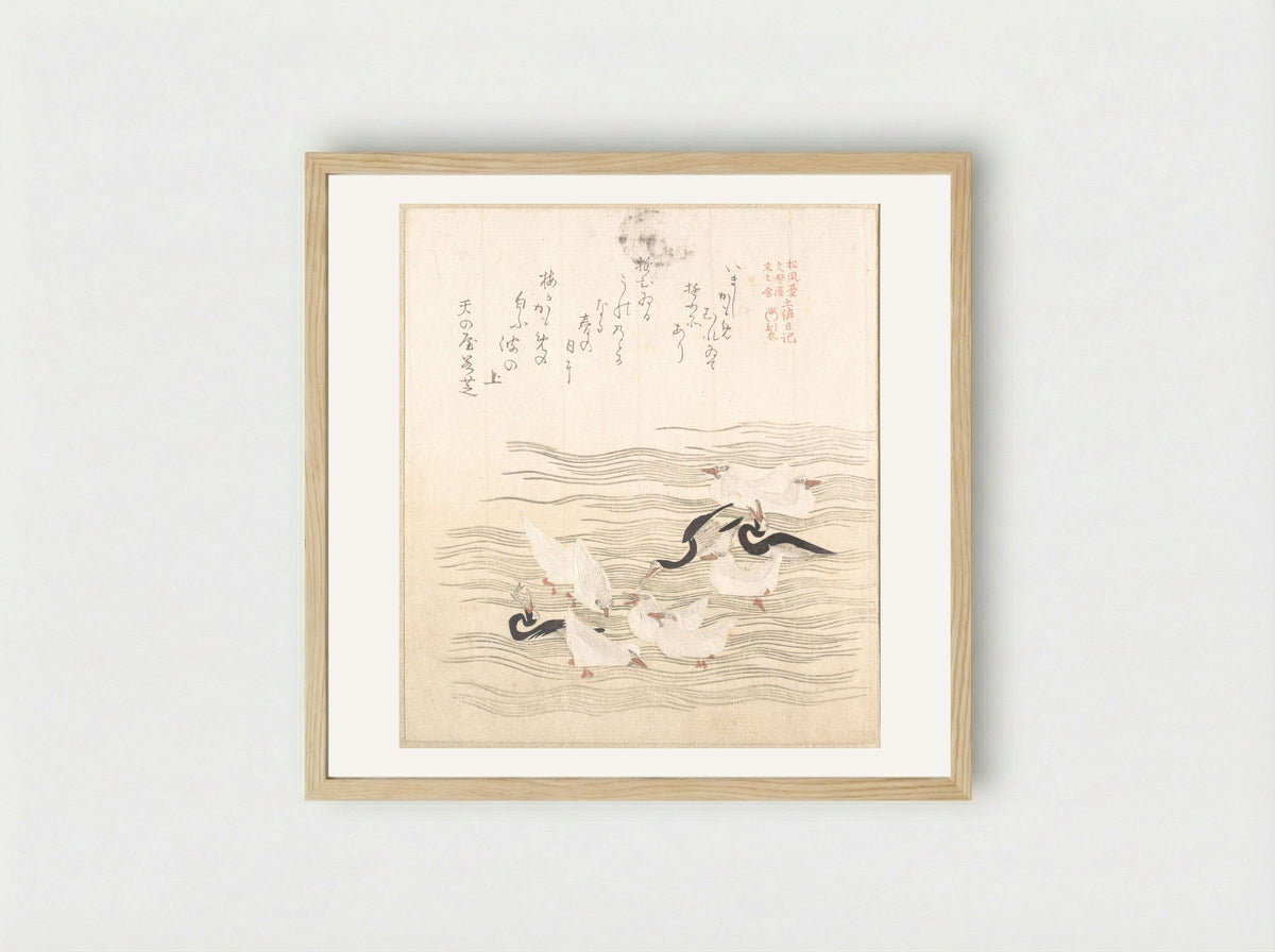 Sea-Gulls Playing on the Water - Kubo Shunman - Framed Print Wood