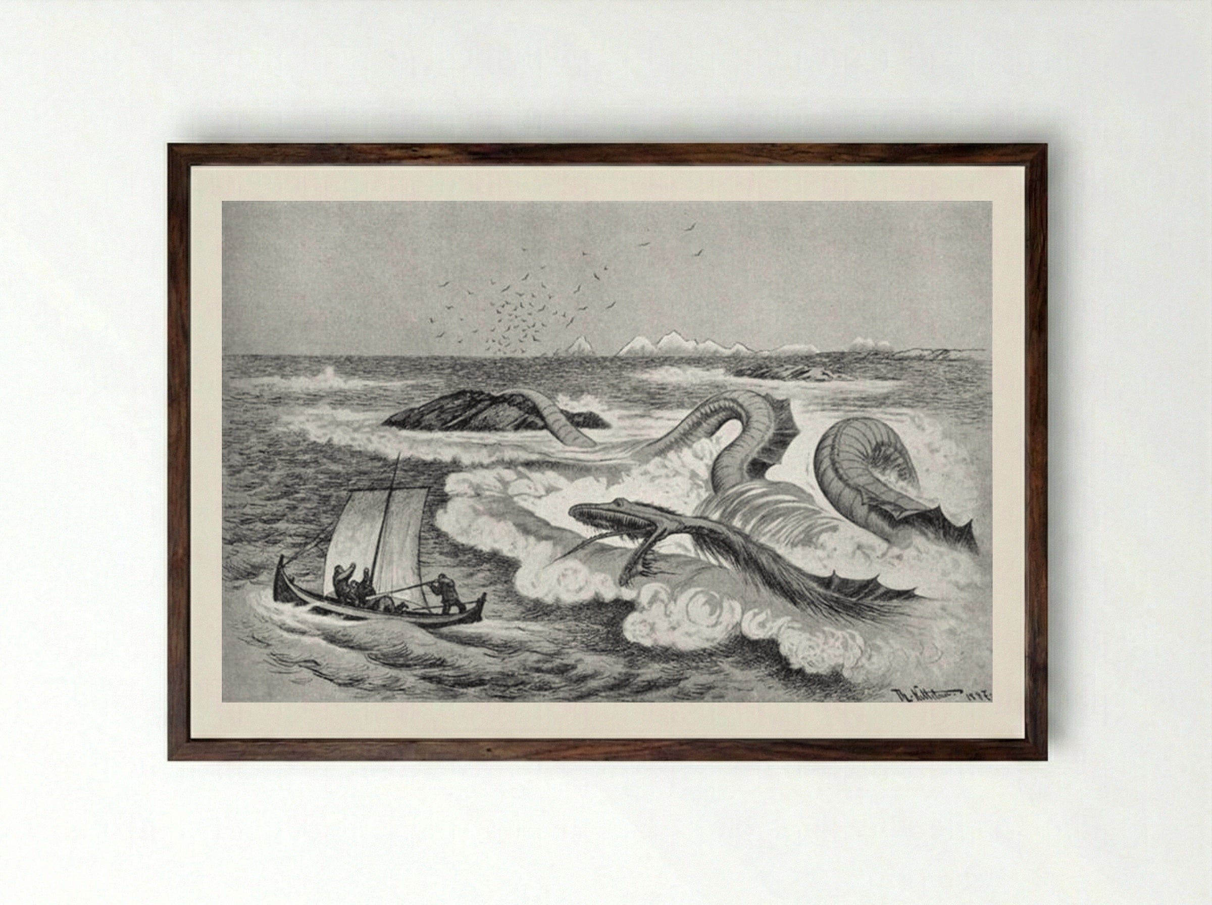 Sea Serpent - Theodor Severin Kittelsen - Framed Print Dark Wood
