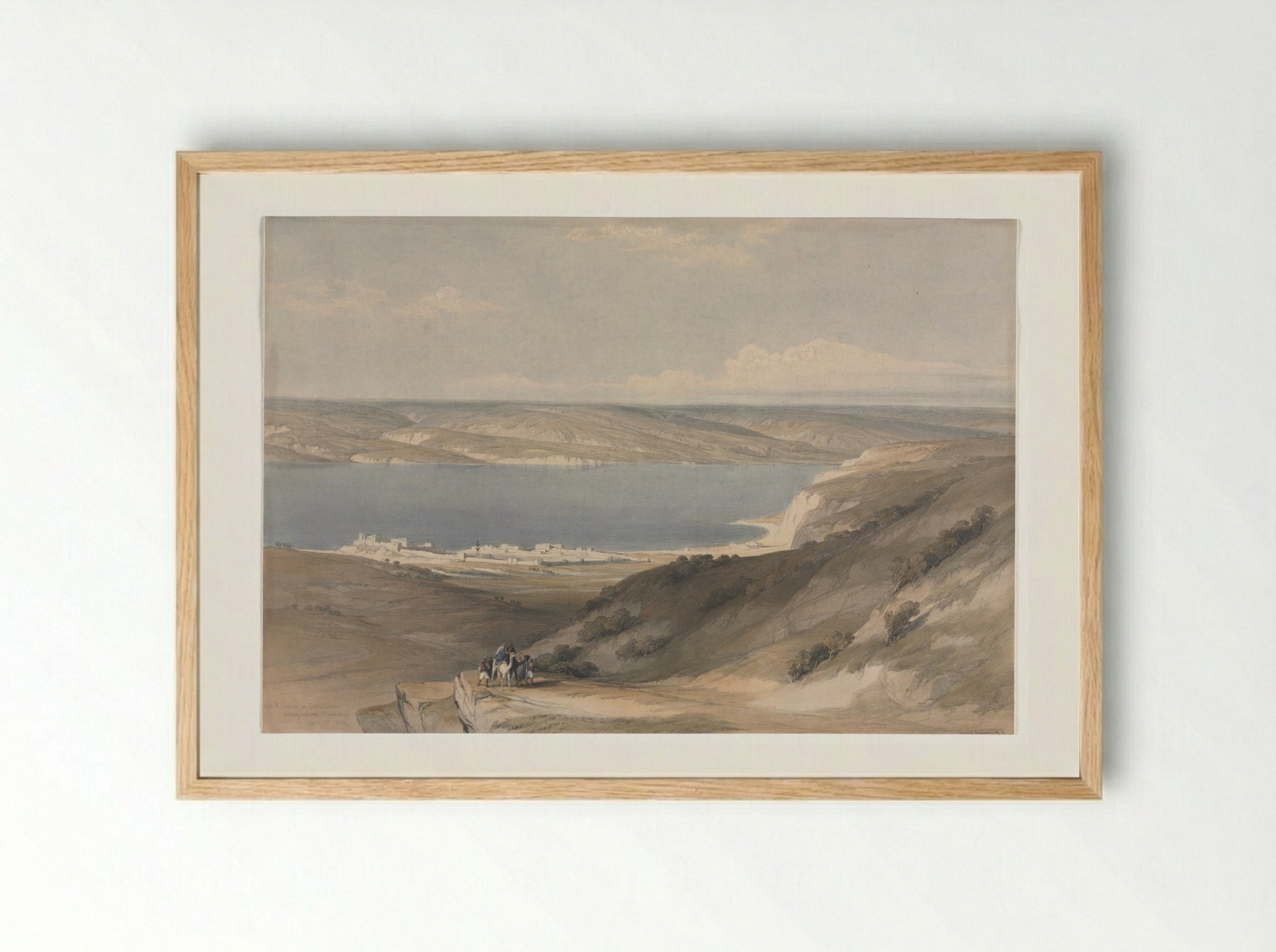 Sea of Galilee at Genezareth looking Towards Bashan - David Roberts - Framed Print Wood