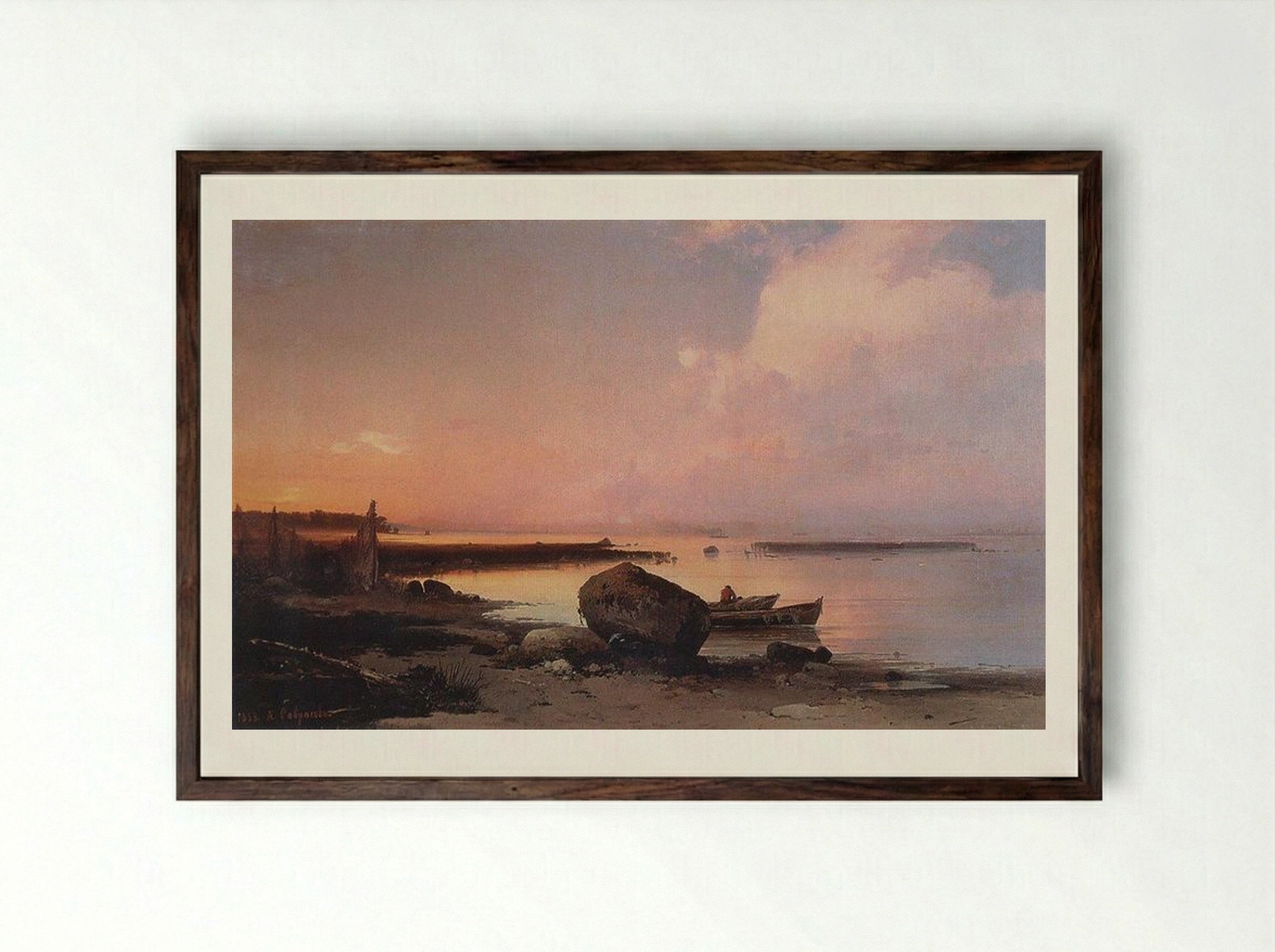 Sea shore in the vicinity of Oranienbaum - Aleksey Savrasov - Framed Print Dark Wood