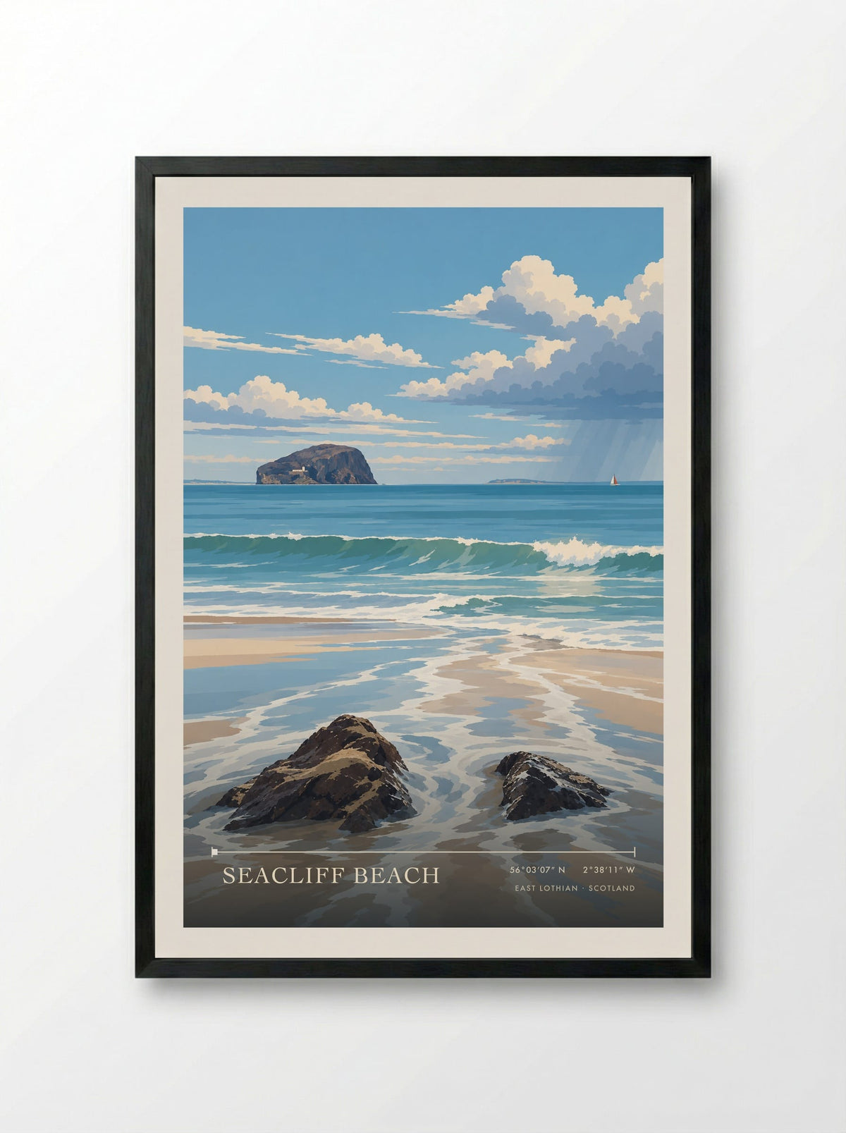 Seacliff Beach, East Lothian | Travel Poster - Framed Print Black