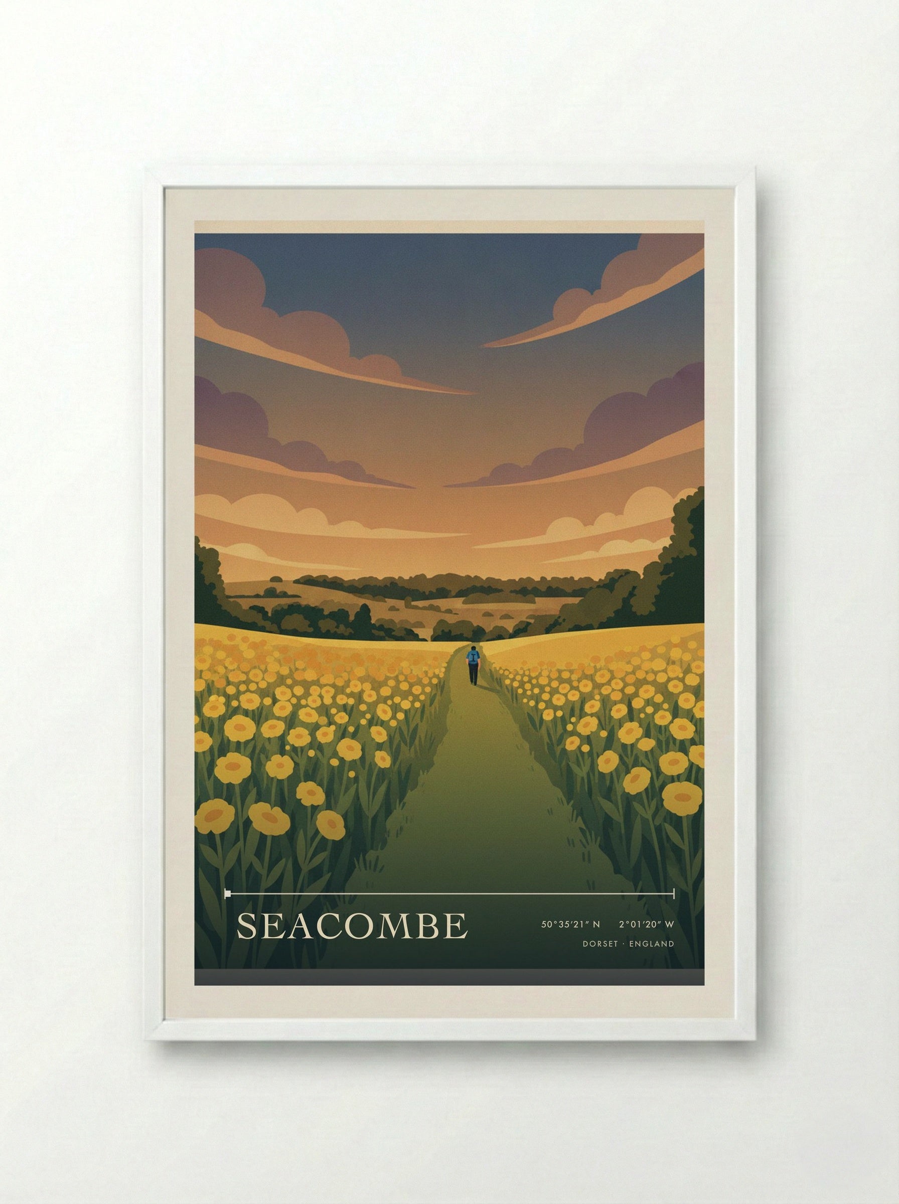Seacombe Dorset England Travel Poster - Framed Print White