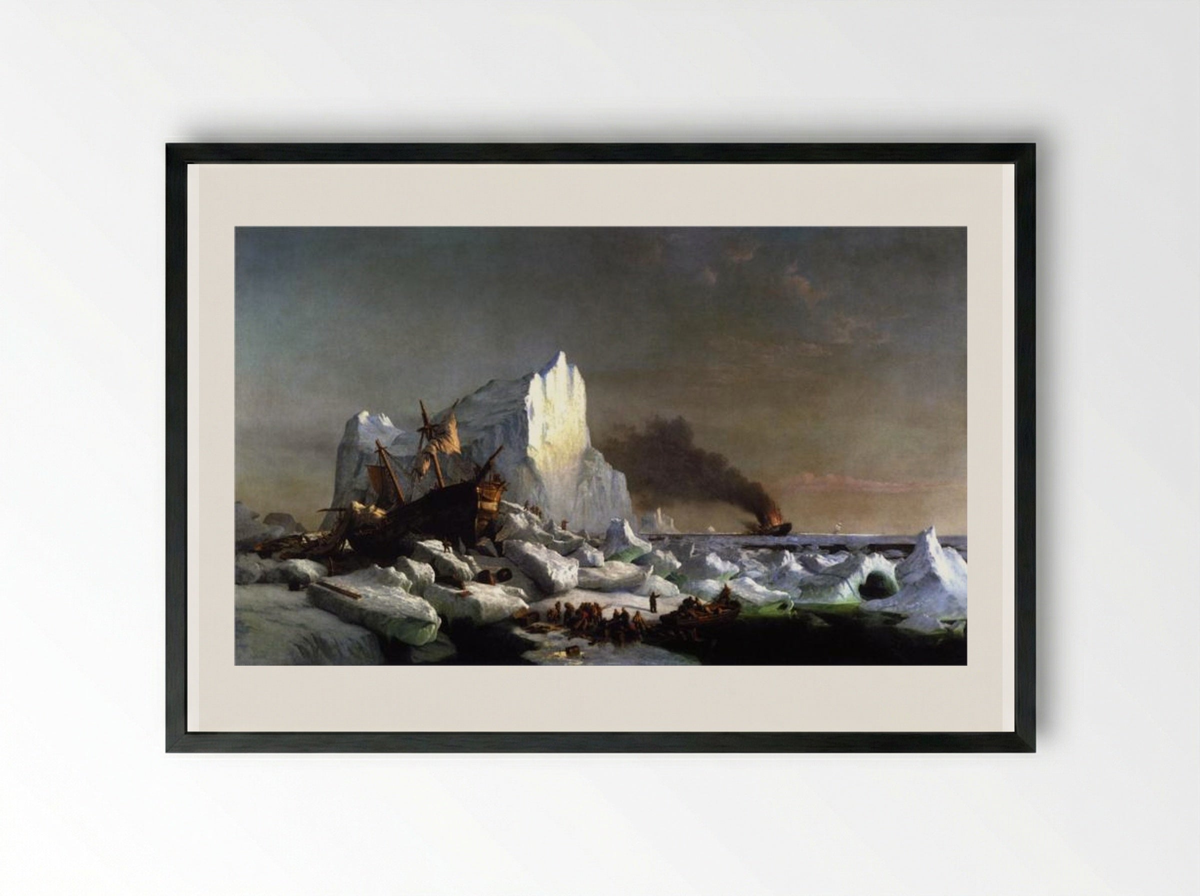 Sealers Crushed by Icebergs - William Bradford - Framed Print Black