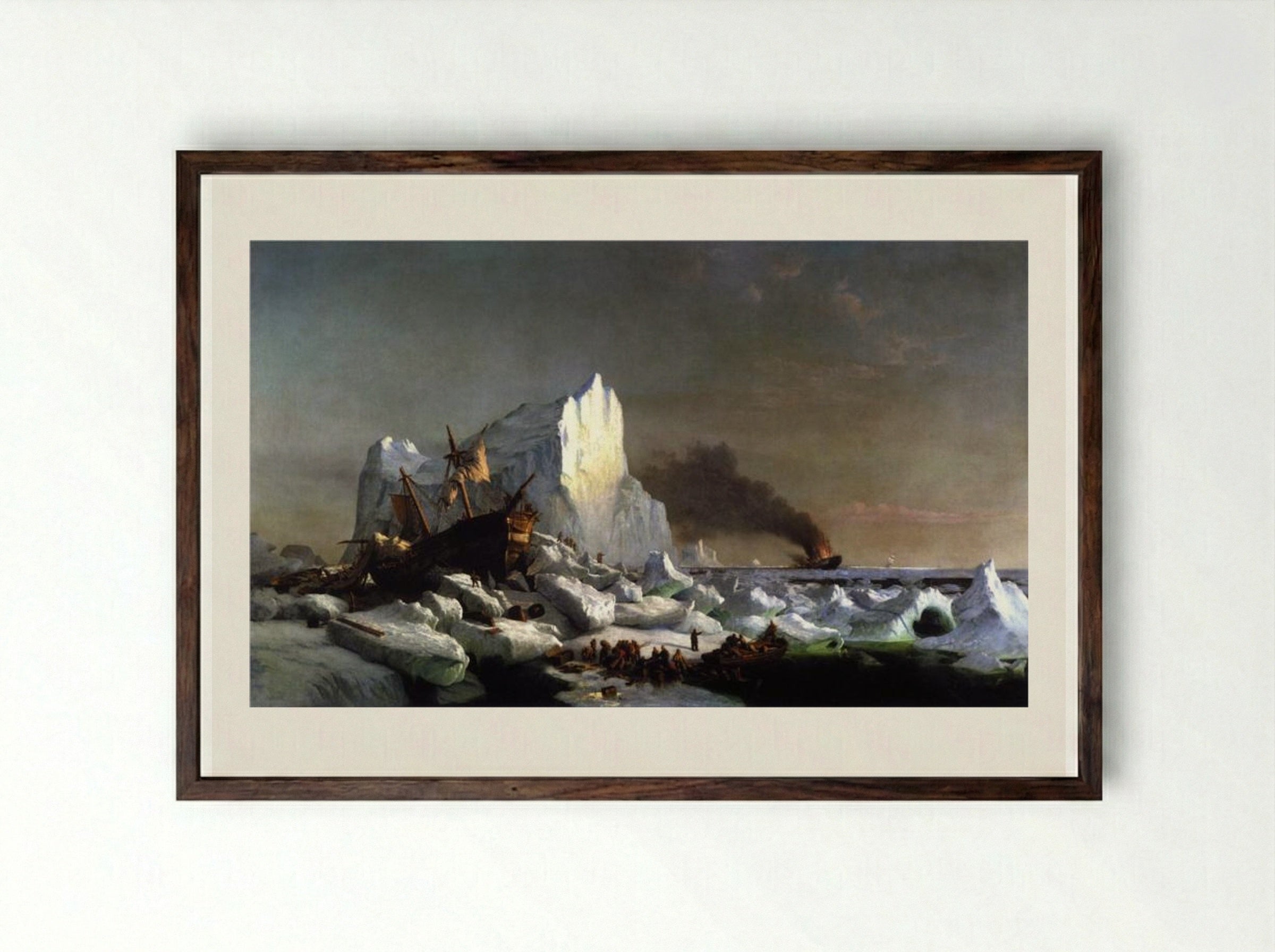 Sealers Crushed by Icebergs - William Bradford - Framed Print Dark Wood