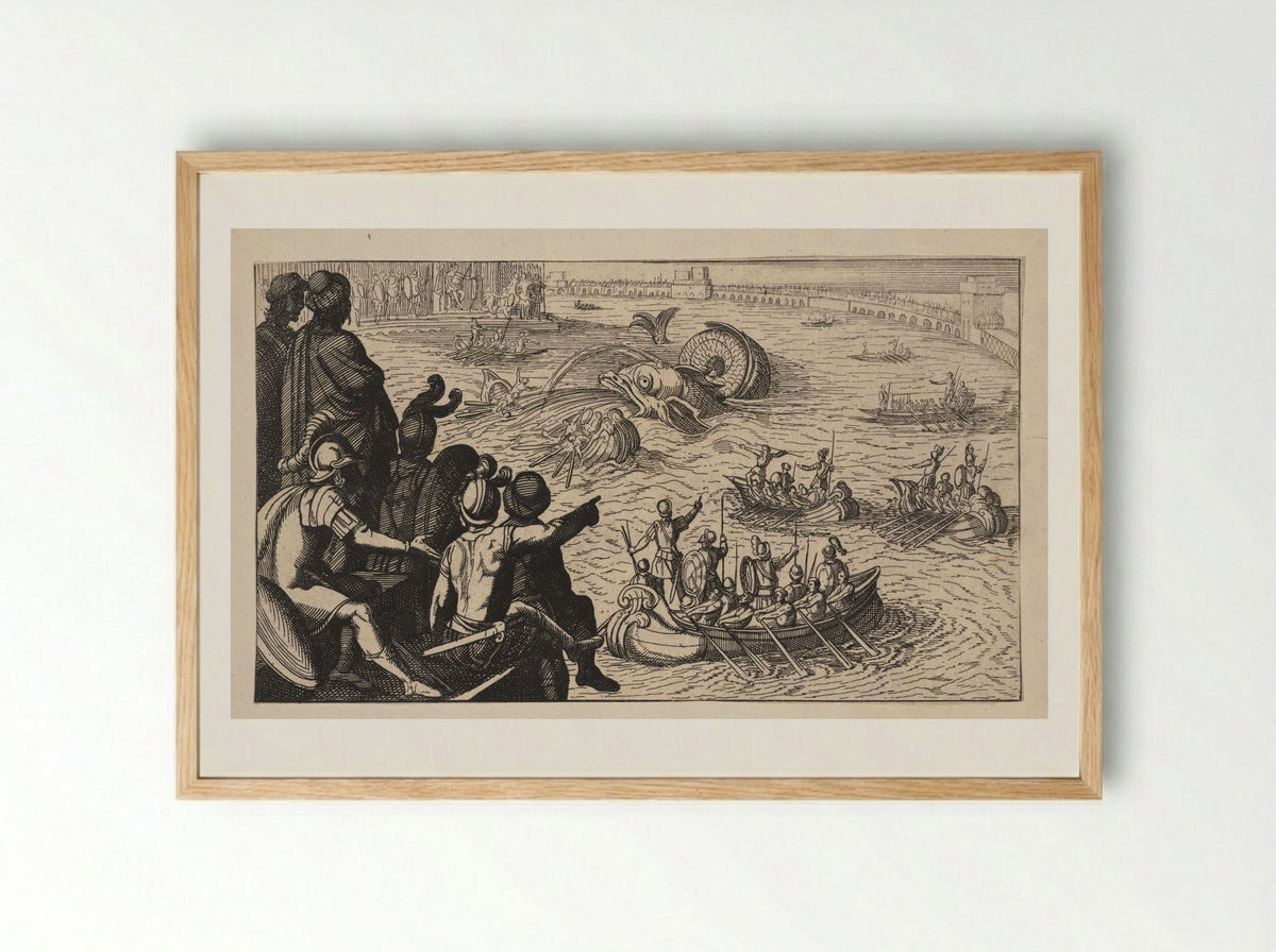 Seamen Battling a Sea Monster - Antonio Tempesta - Framed Print Wood