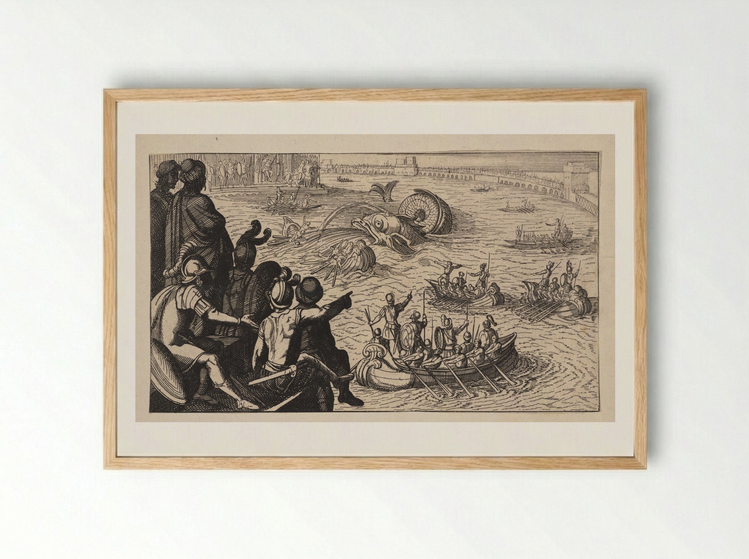 Seamen Battling a Sea Monster - Antonio Tempesta - Framed Print Wood