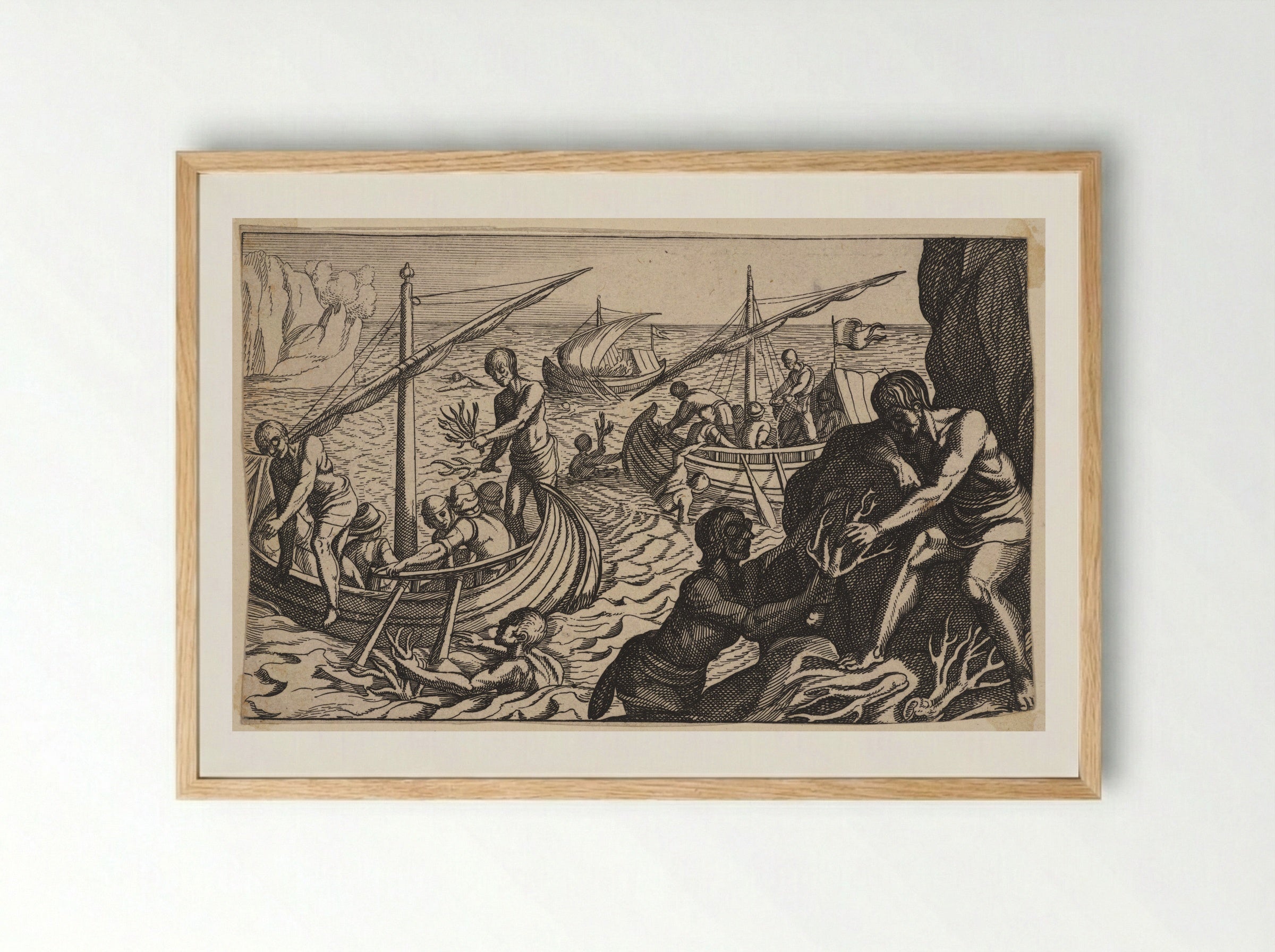 Seamen Diving for Coral - Antonio Tempesta - Framed Print Wood