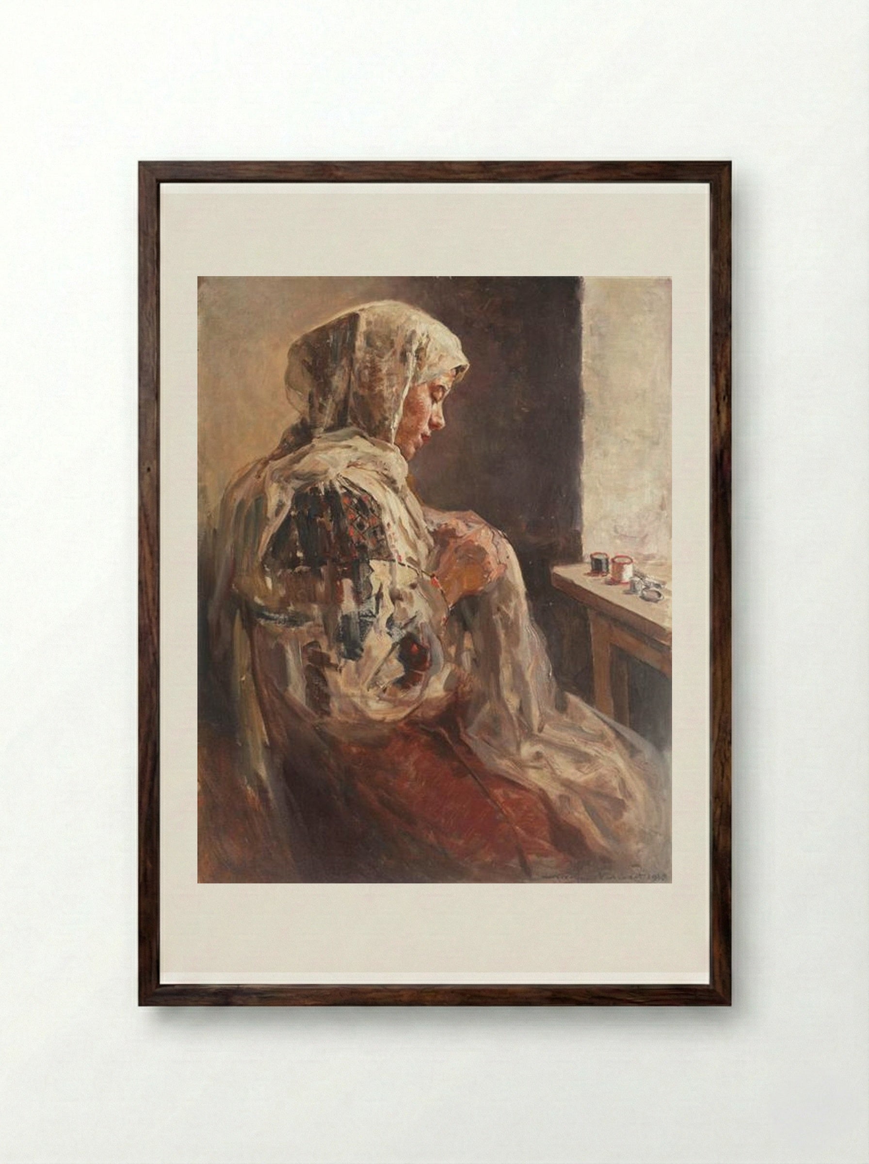 Seaming Wench - Nicolae Vermont - Framed Print Dark Wood
