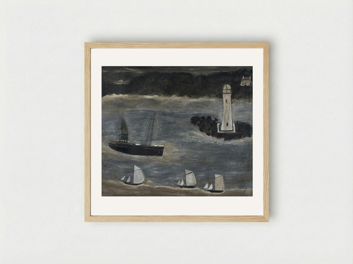 Seascape, Ships Sailing Past the Long Ships - Alfred Wallis - Framed Print Wood