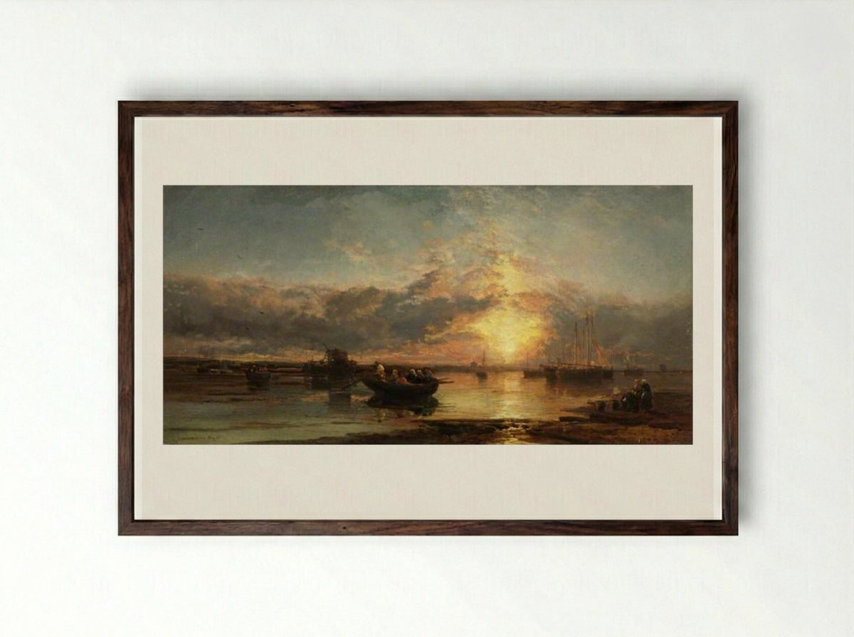 Seascape, Sunset - James Webb - Framed Print Dark Wood
