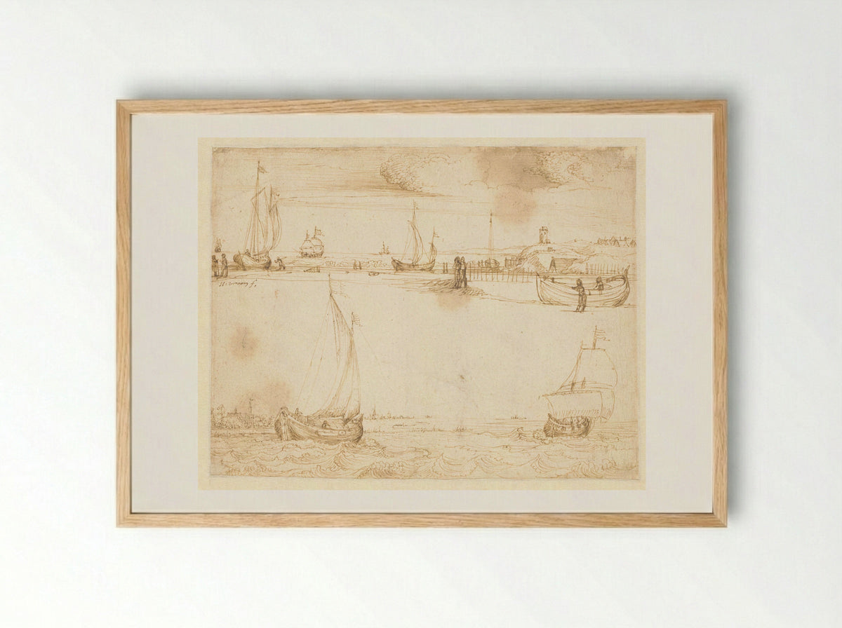 Seascape with Dunes and Lighthouse - Hendrik Cornelisz. Vroom - Framed Print Wood