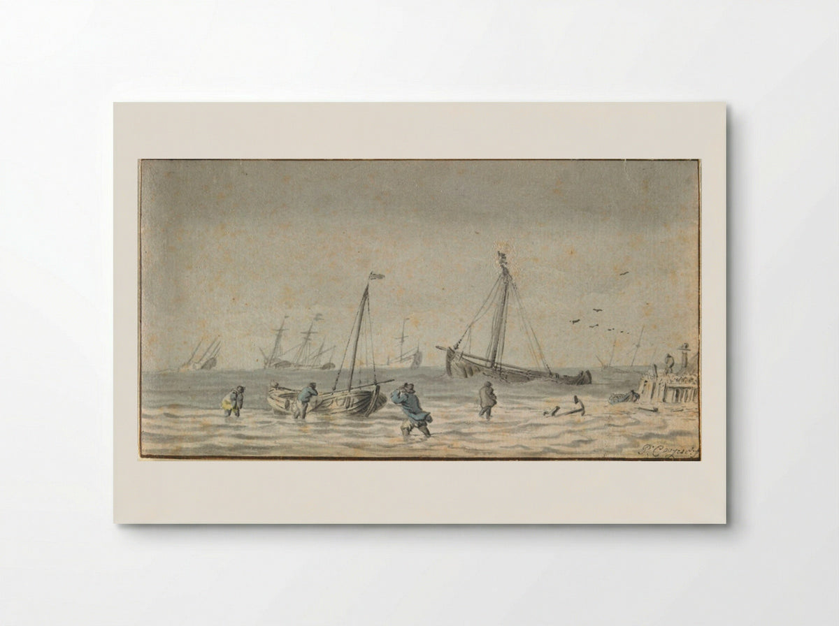 Seascape with Figures and Boats - Pieter Coopse - Poster