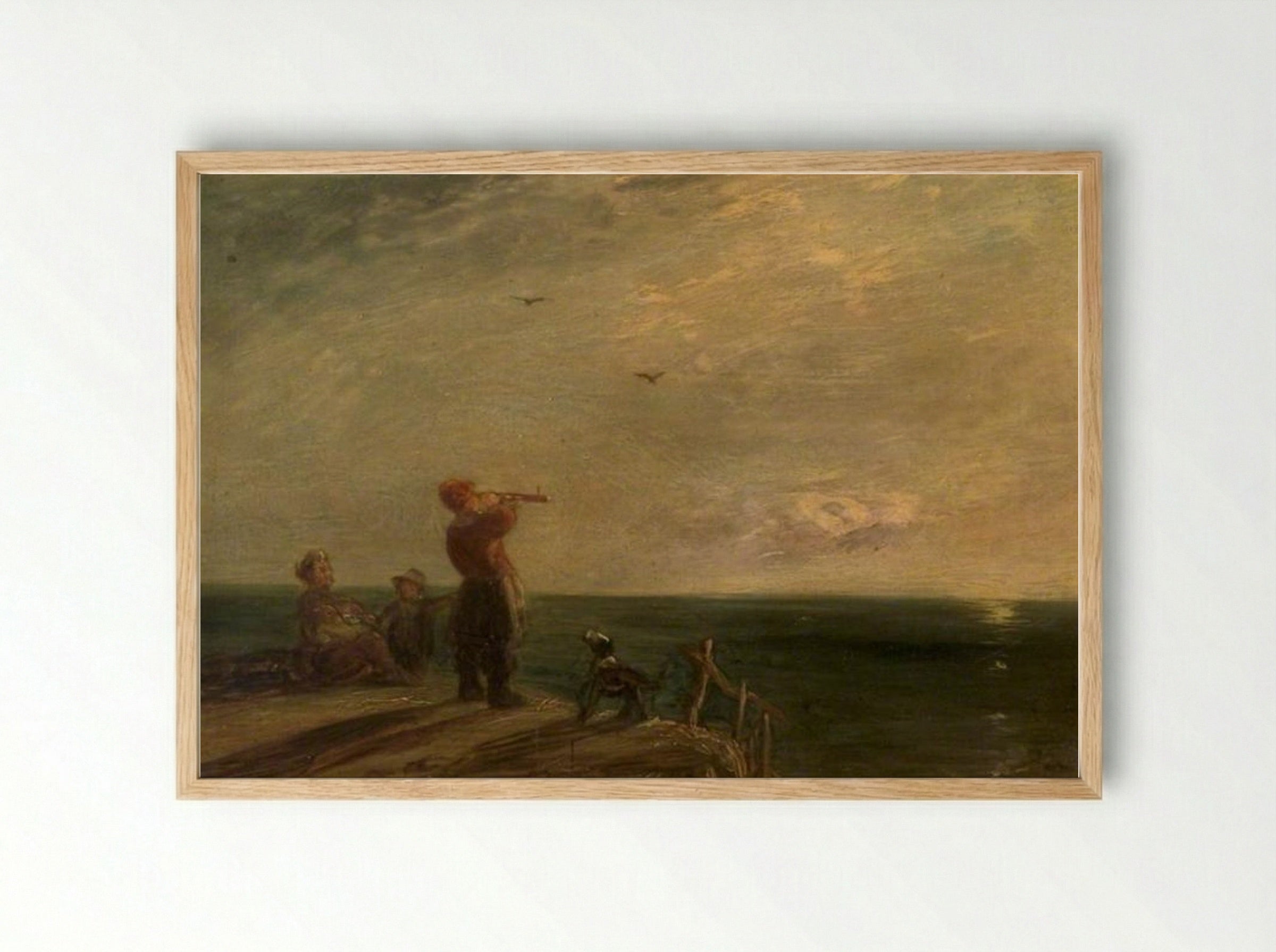 Seascape with Figures and Dog, Sunset - William Collins - Framed Print Wood