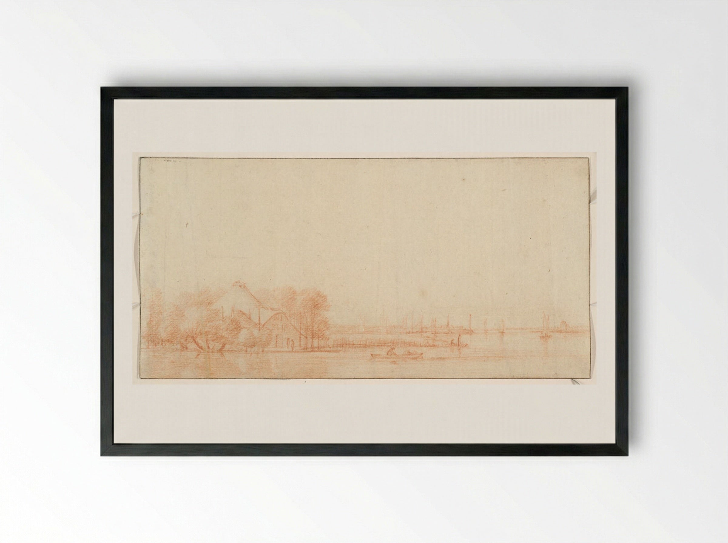 Seascape with House on Left Bank - Abraham Rutgers - Framed Print Black