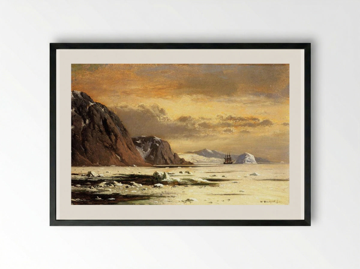 Seascape with Icebergs - William Bradford - Framed Print Black