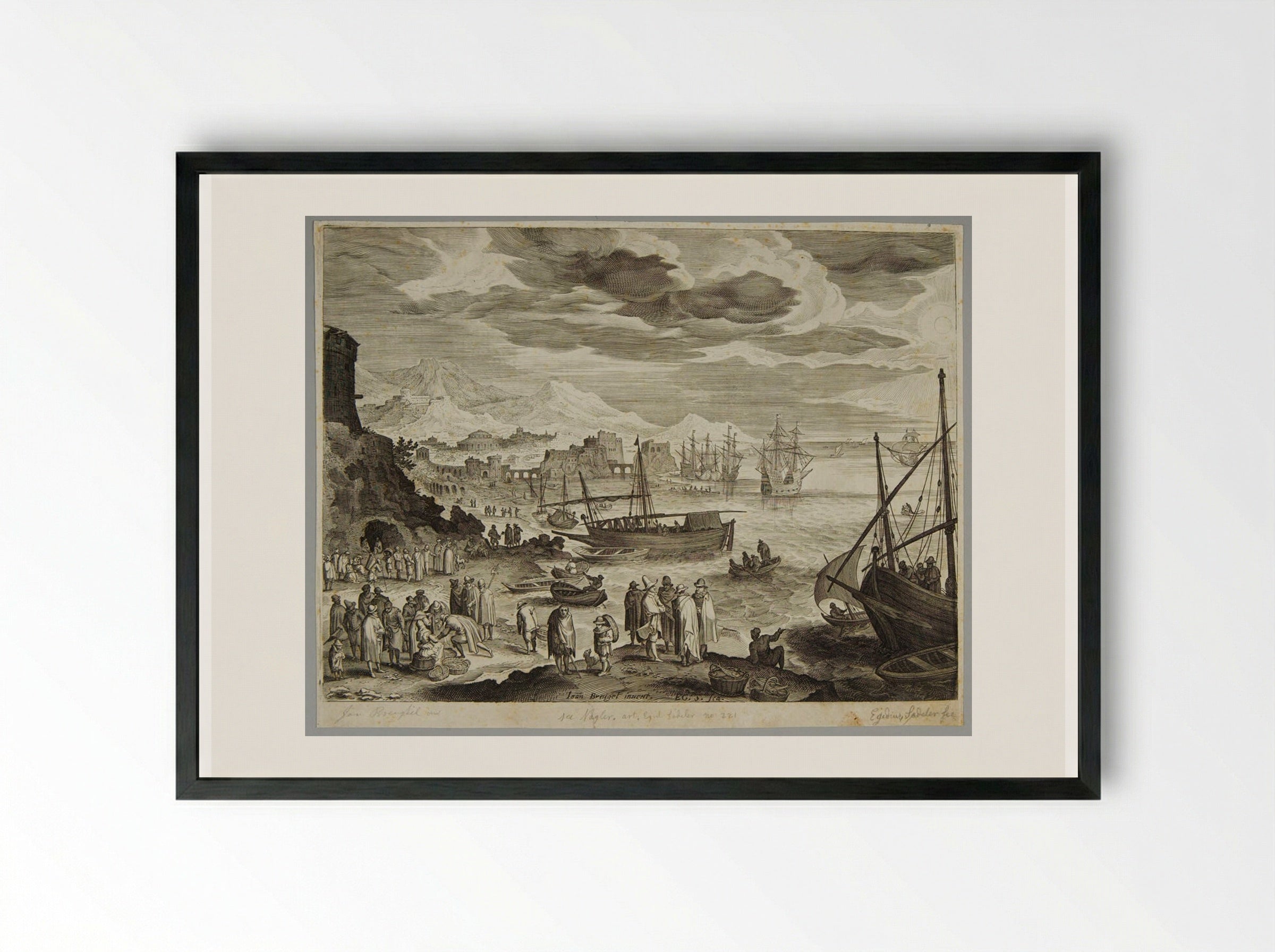 Seashore with Fishermen and Fishmongers - Aegidius Sadeler II - Framed Print Black