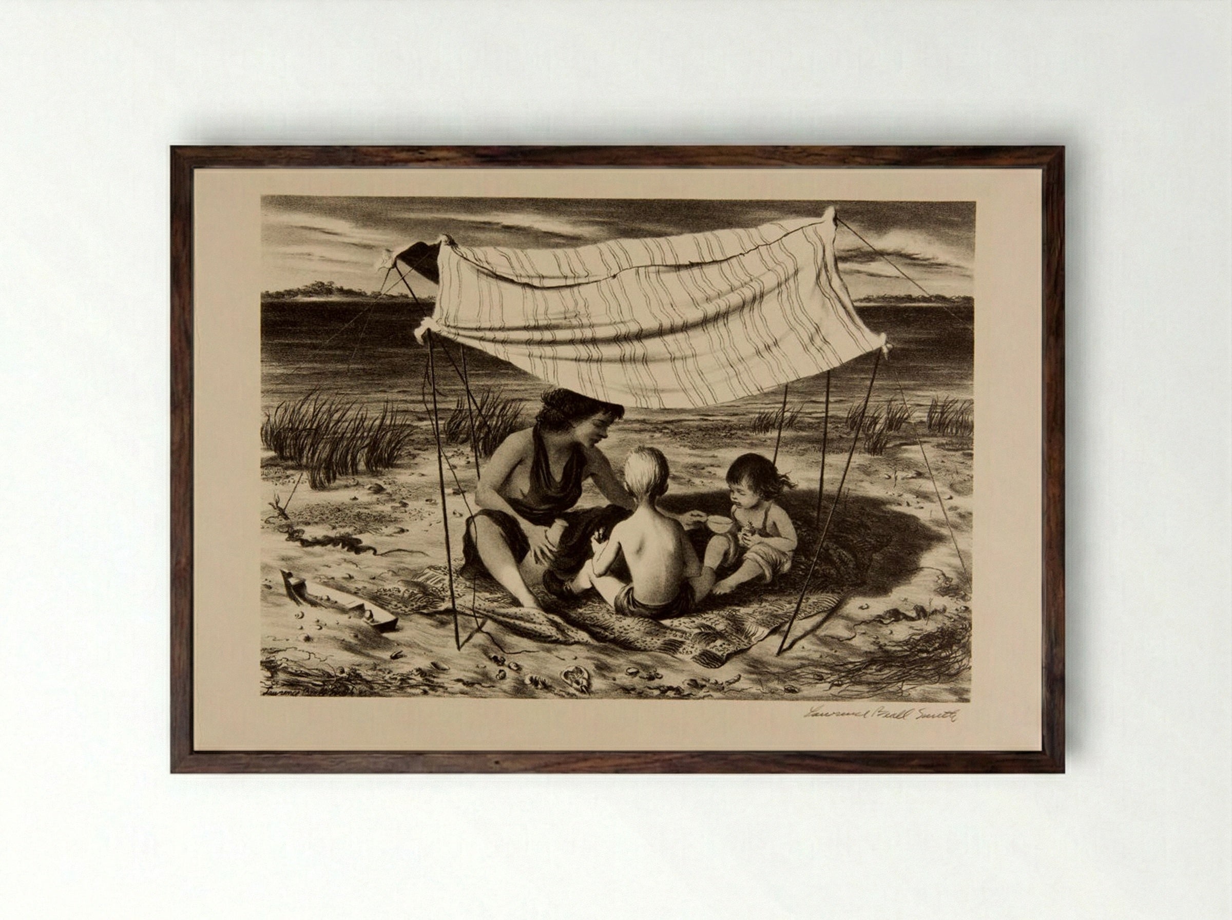 Seaside Nomads - Lawrence Beall Smith - Framed Print Dark Wood