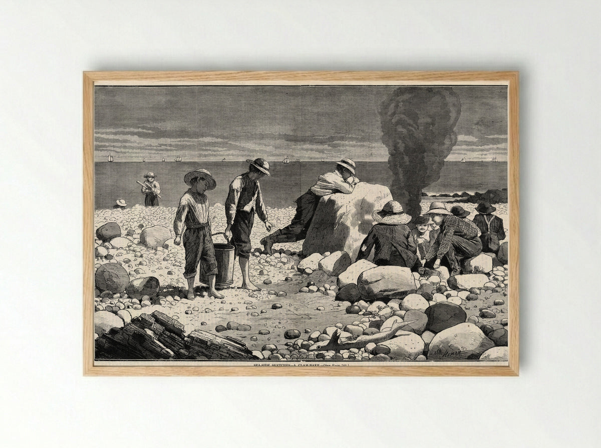 Seaside Sketches - A clam-bake - Winslow Homer - Framed Print Wood