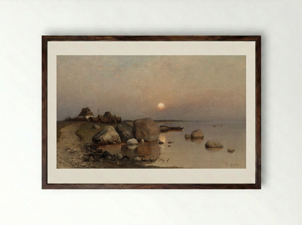 Seaside Village - Julius Sergius von Klever - Framed Print Dark Wood