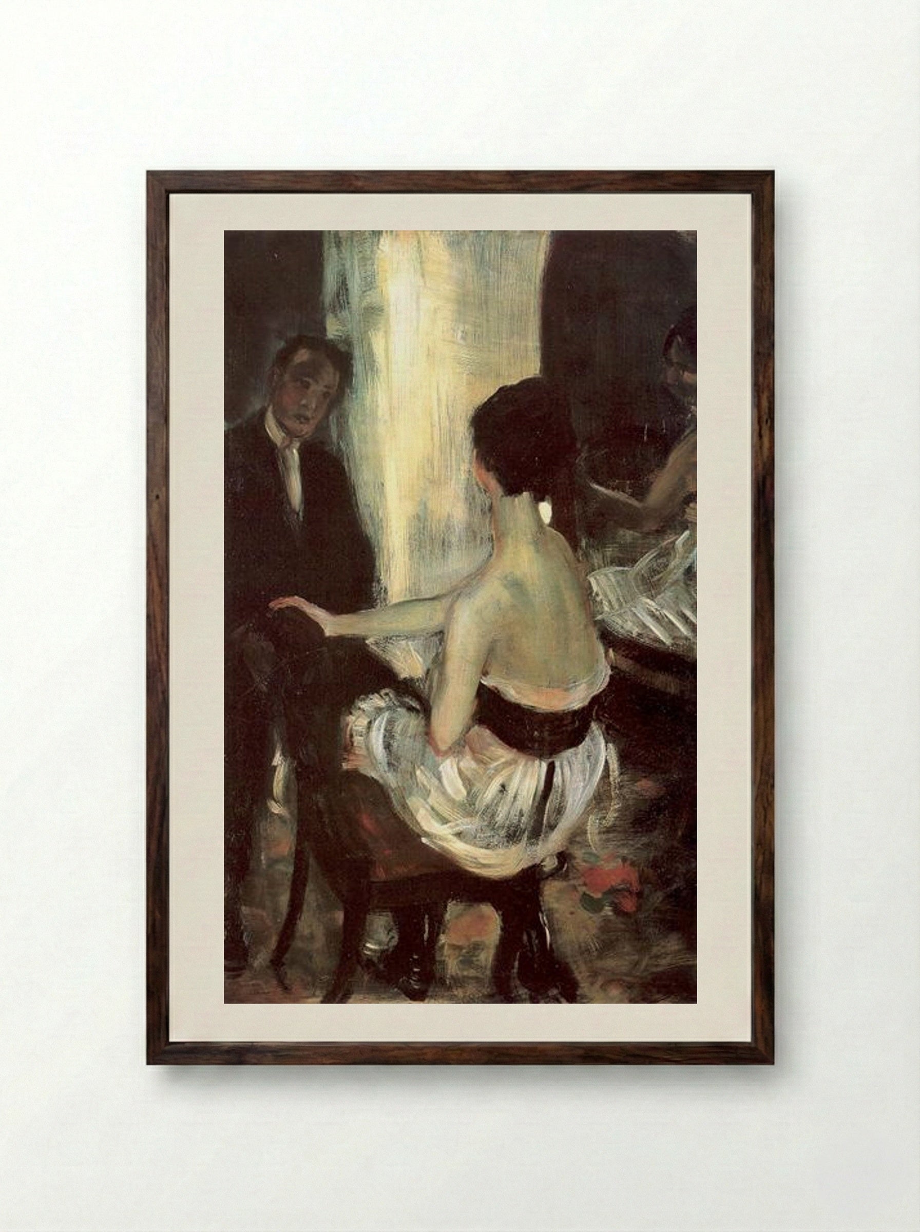 Seated Actress with Mirror - William James Glackens - Framed Print Dark Wood