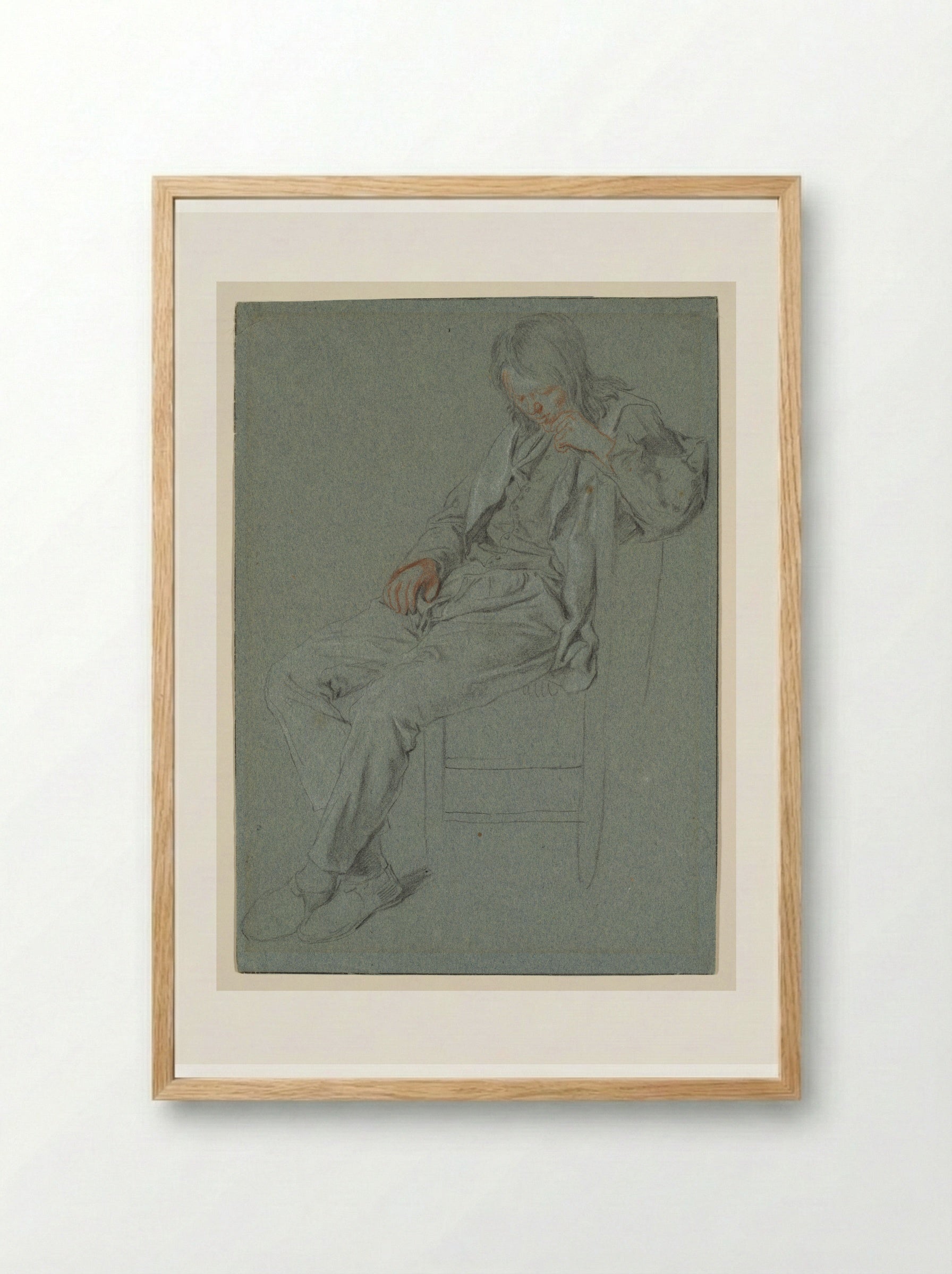 Seated Boy Looking Down - Cornelis Dusart - Framed Print Wood