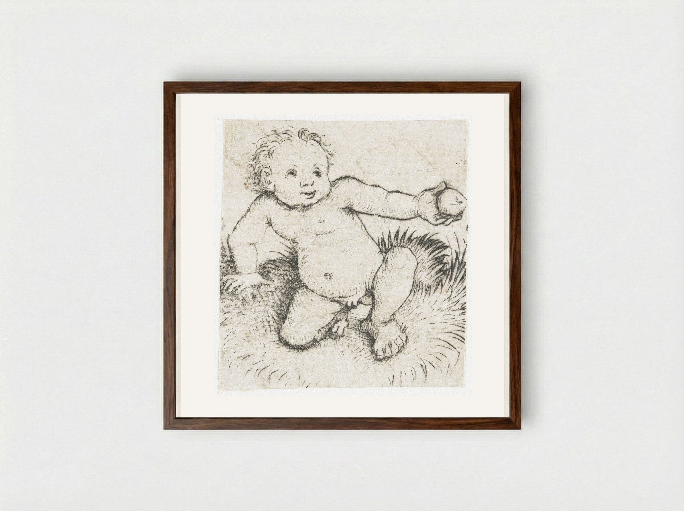 Seated Child with an Apple - Master of the Amsterdam Cabinet - Framed Print Dark Wood