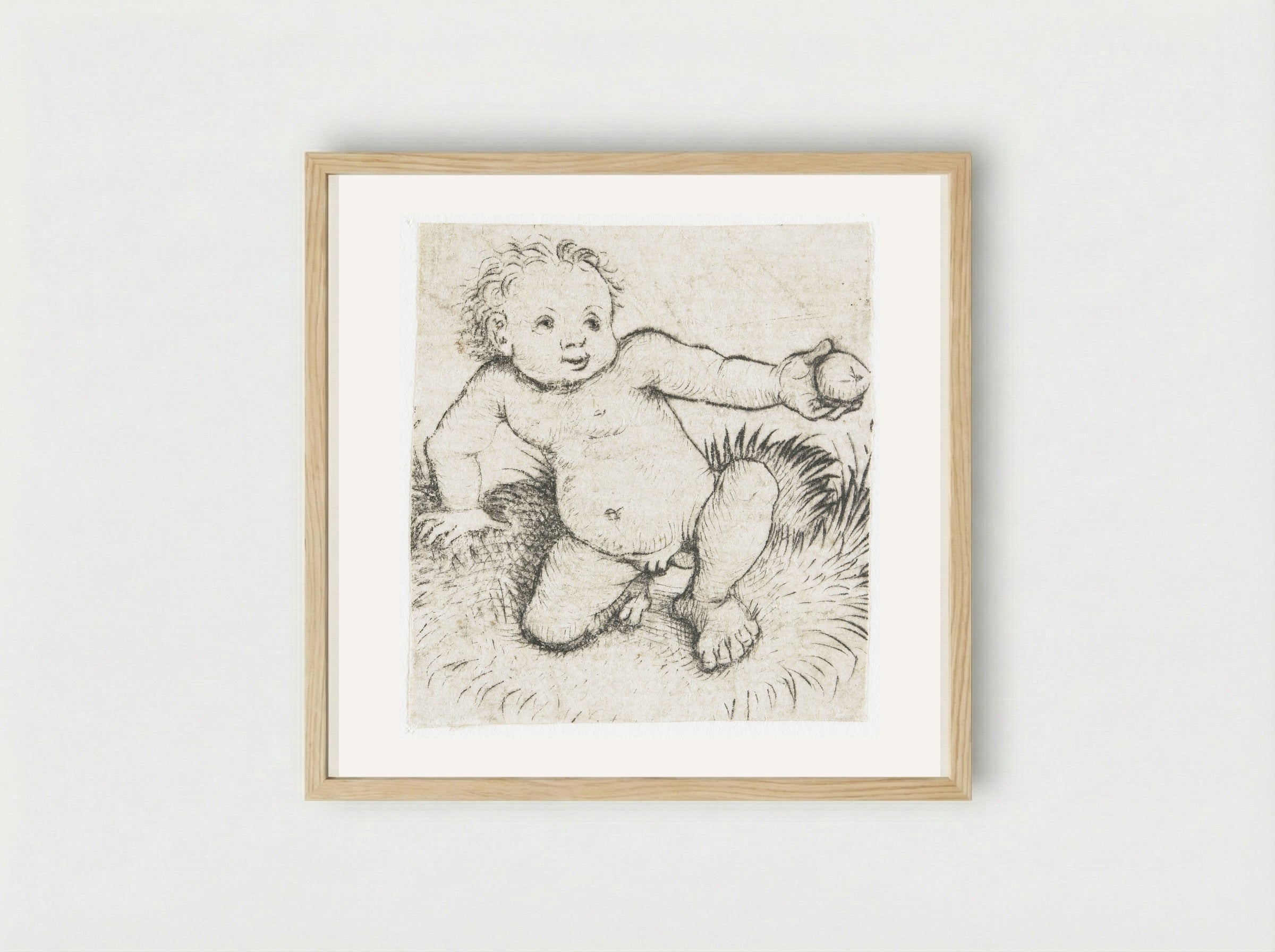 Seated Child with an Apple - Master of the Amsterdam Cabinet - Framed Print Wood
