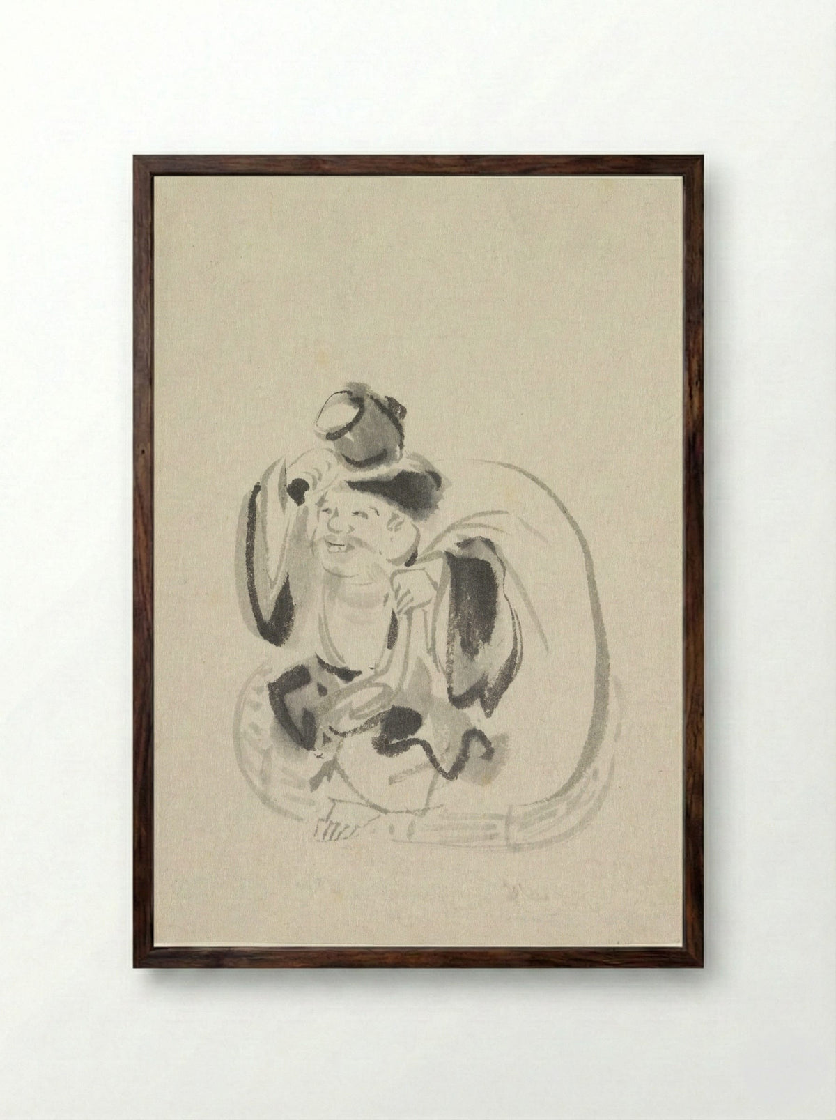 Seated Ebisu (Ink Wash Sketch) - Utagawa Kuniyoshi - Framed Print Dark Wood