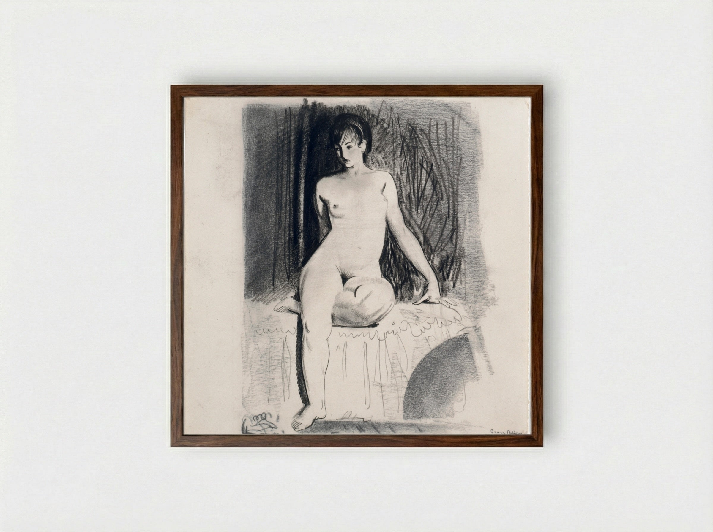 Seated Female Nude (Emma Story Bellows) - George Bellows - Framed Print Dark Wood