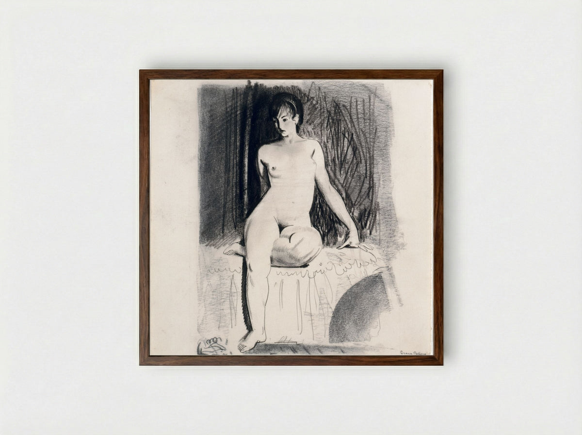 Seated Female Nude (Emma Story Bellows) - George Bellows - Framed Print Dark Wood
