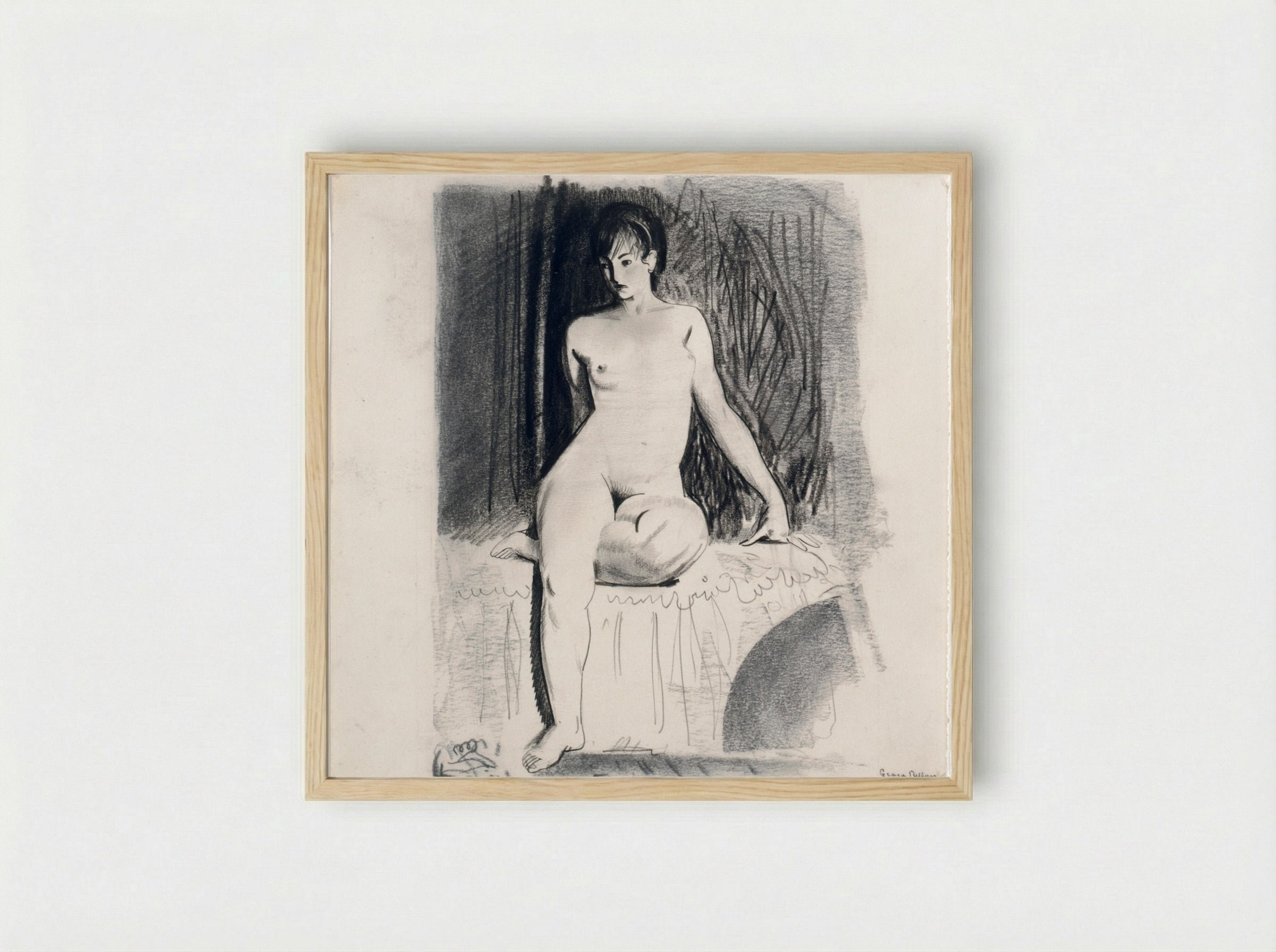 Seated Female Nude (Emma Story Bellows) - George Bellows - Framed Print Wood