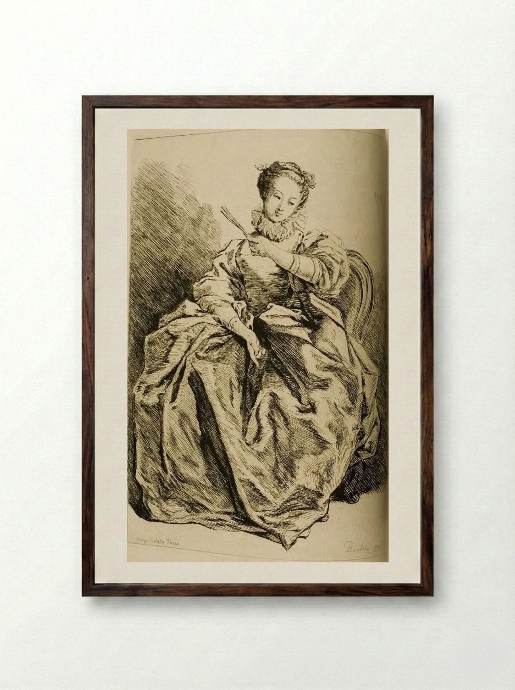 Seated Lady Holding a Fan - Jules de Goncourt - Framed Print Dark Wood