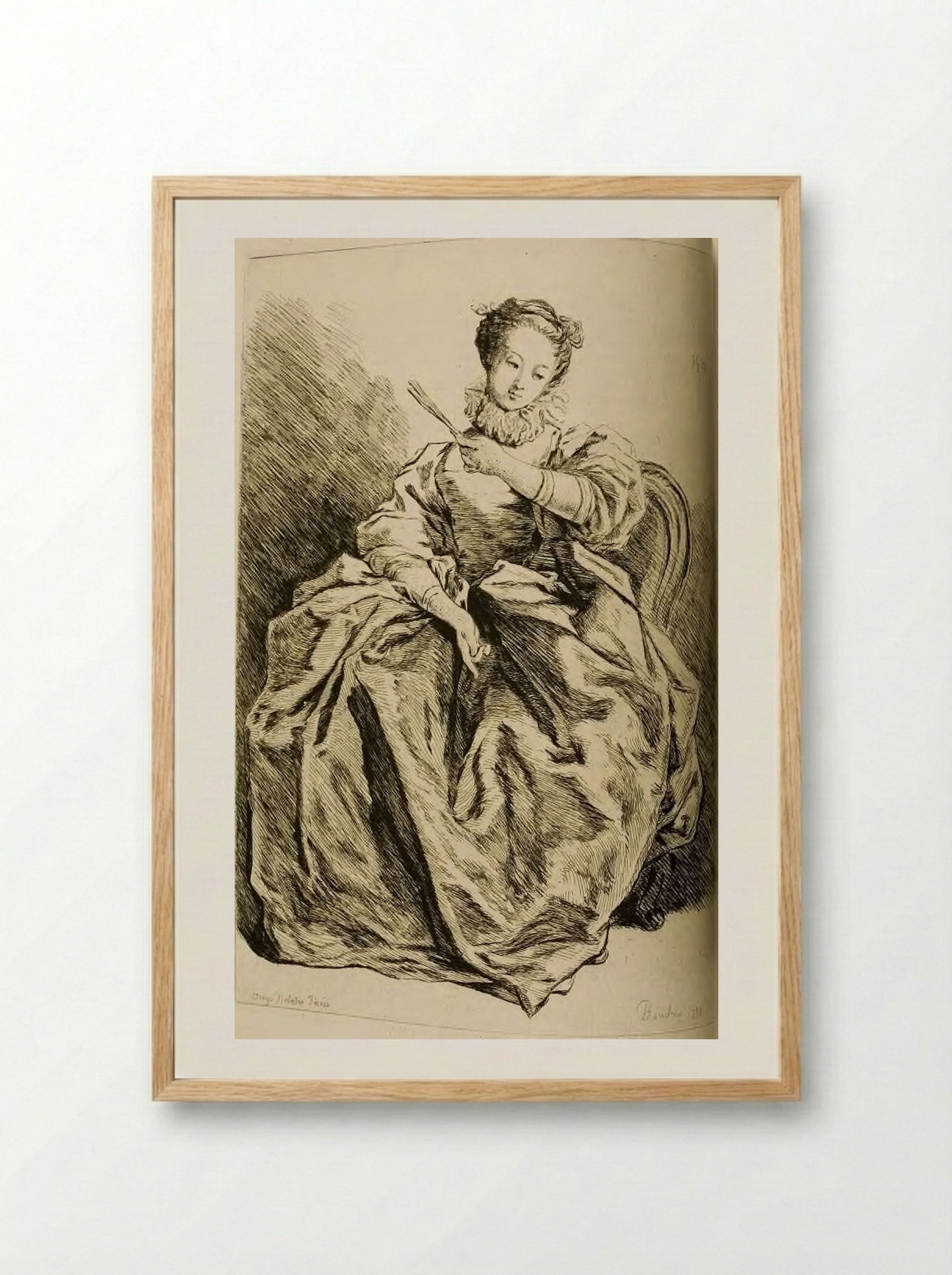 Seated Lady Holding a Fan - Jules de Goncourt - Framed Print Wood