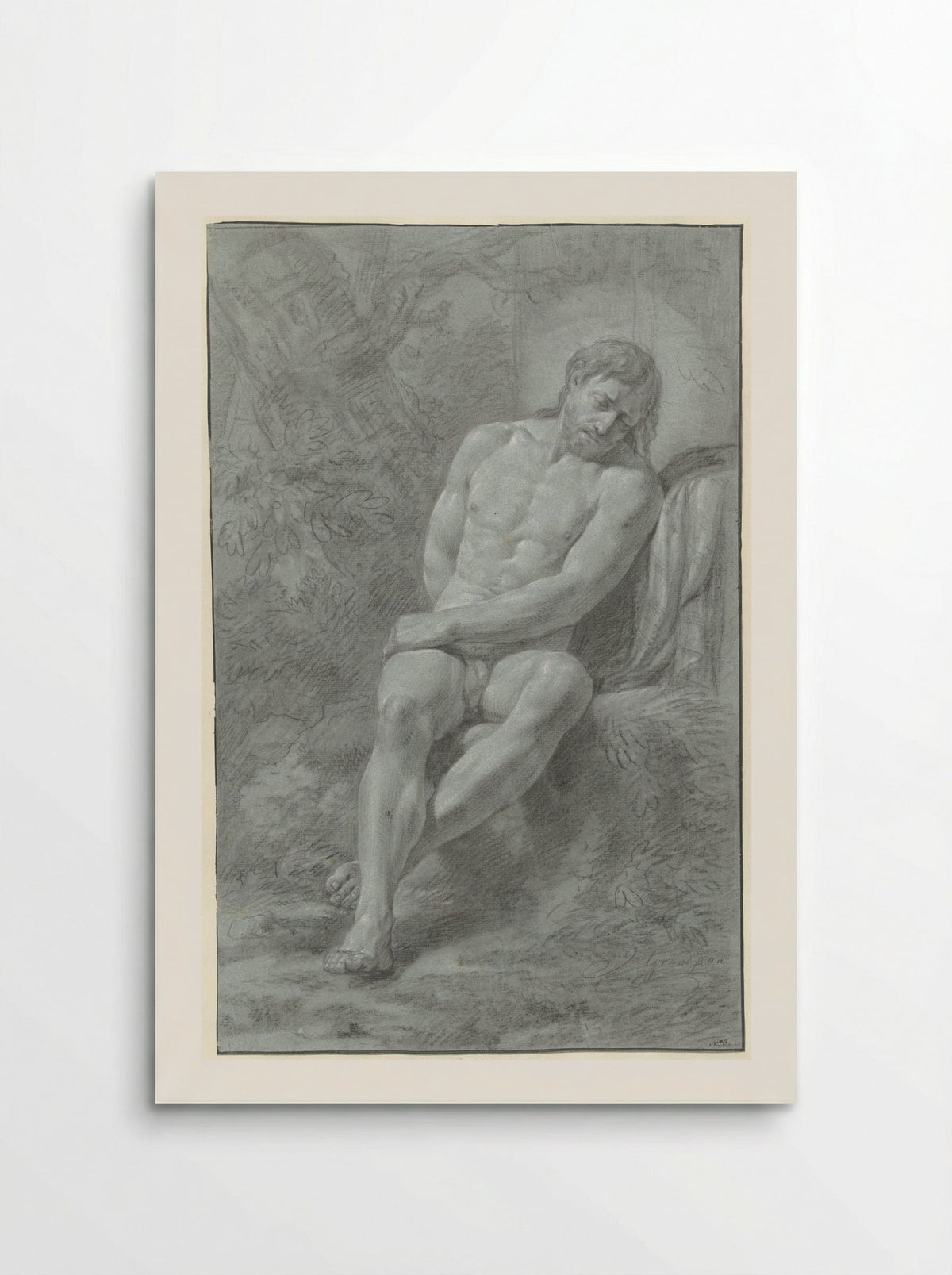 Seated Male Nude, Leaning Against a Stone - Jean Grandjean - Poster